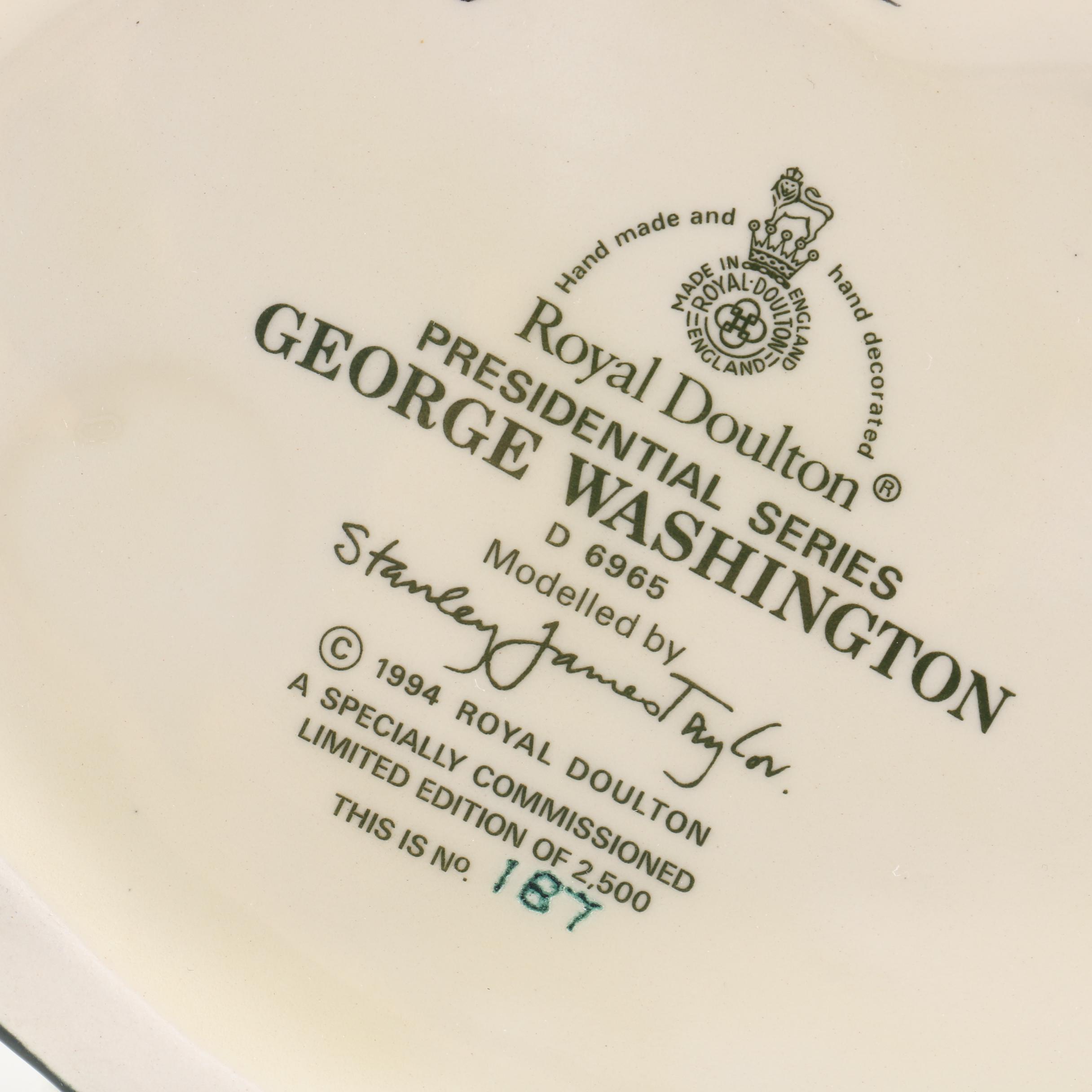 Royal Doulton Presidential Toby Jugs "Washington", "Lincoln" and "Eisenhower"