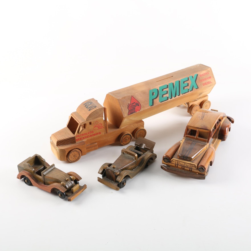 Wooden Cars and Trucks Including Pemex Coin Bank