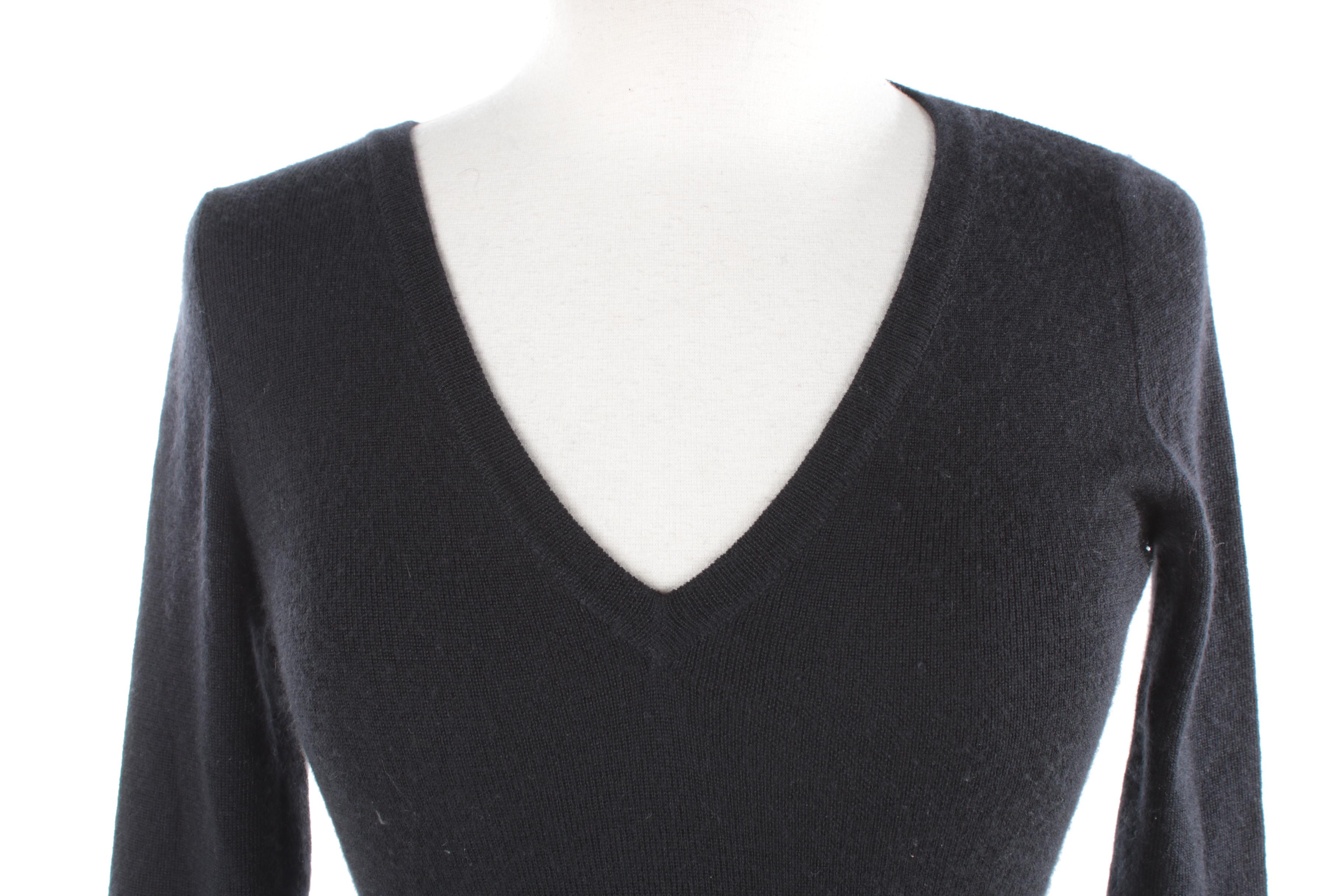 Women's Prada Black Cashmere and Silk Blend V-Neck Sweater