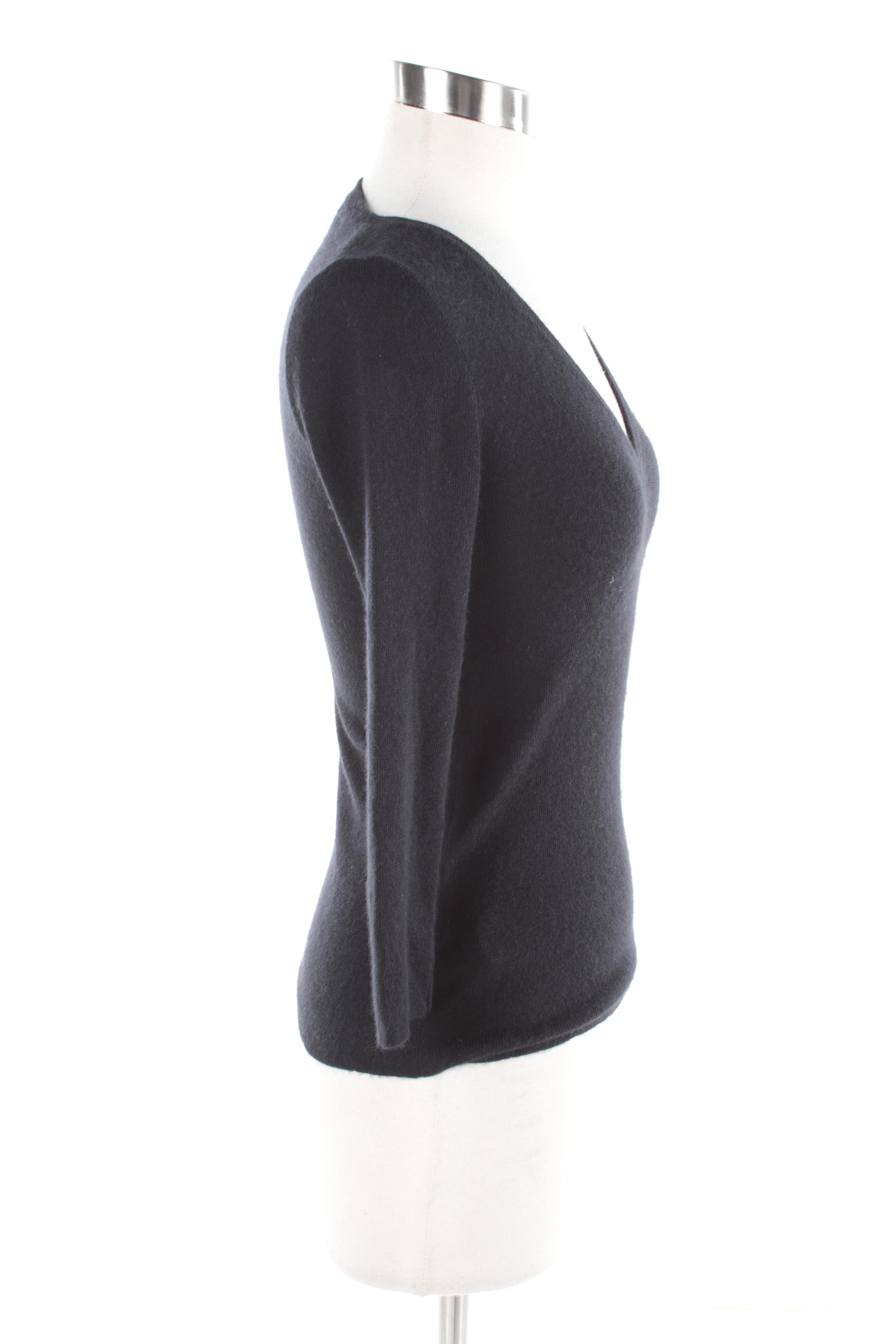 Women's Prada Black Cashmere and Silk Blend V-Neck Sweater