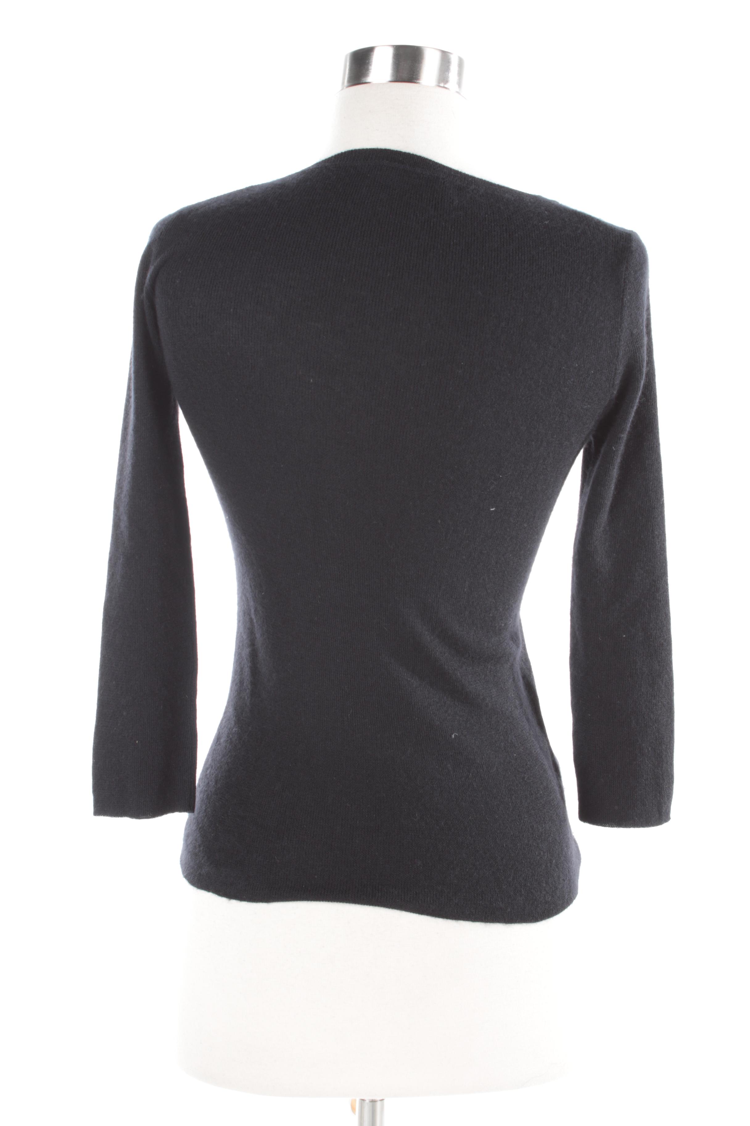 Women's Prada Black Cashmere and Silk Blend V-Neck Sweater