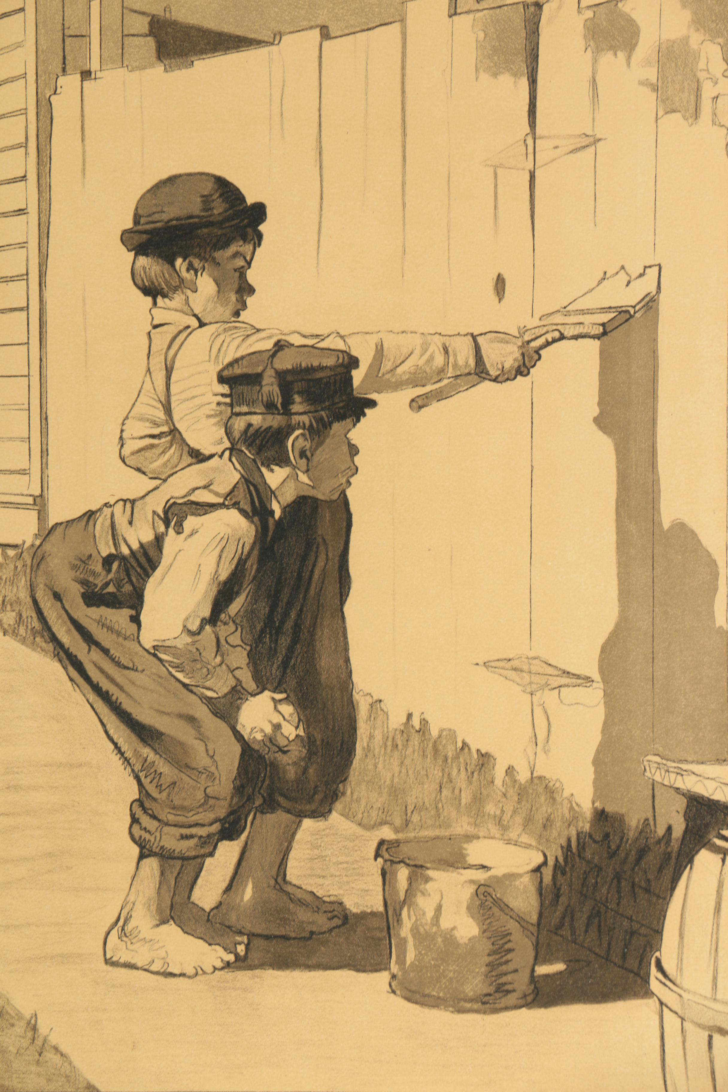 Norman Rockwell Lithograph Print "Whitewashing the Fence"