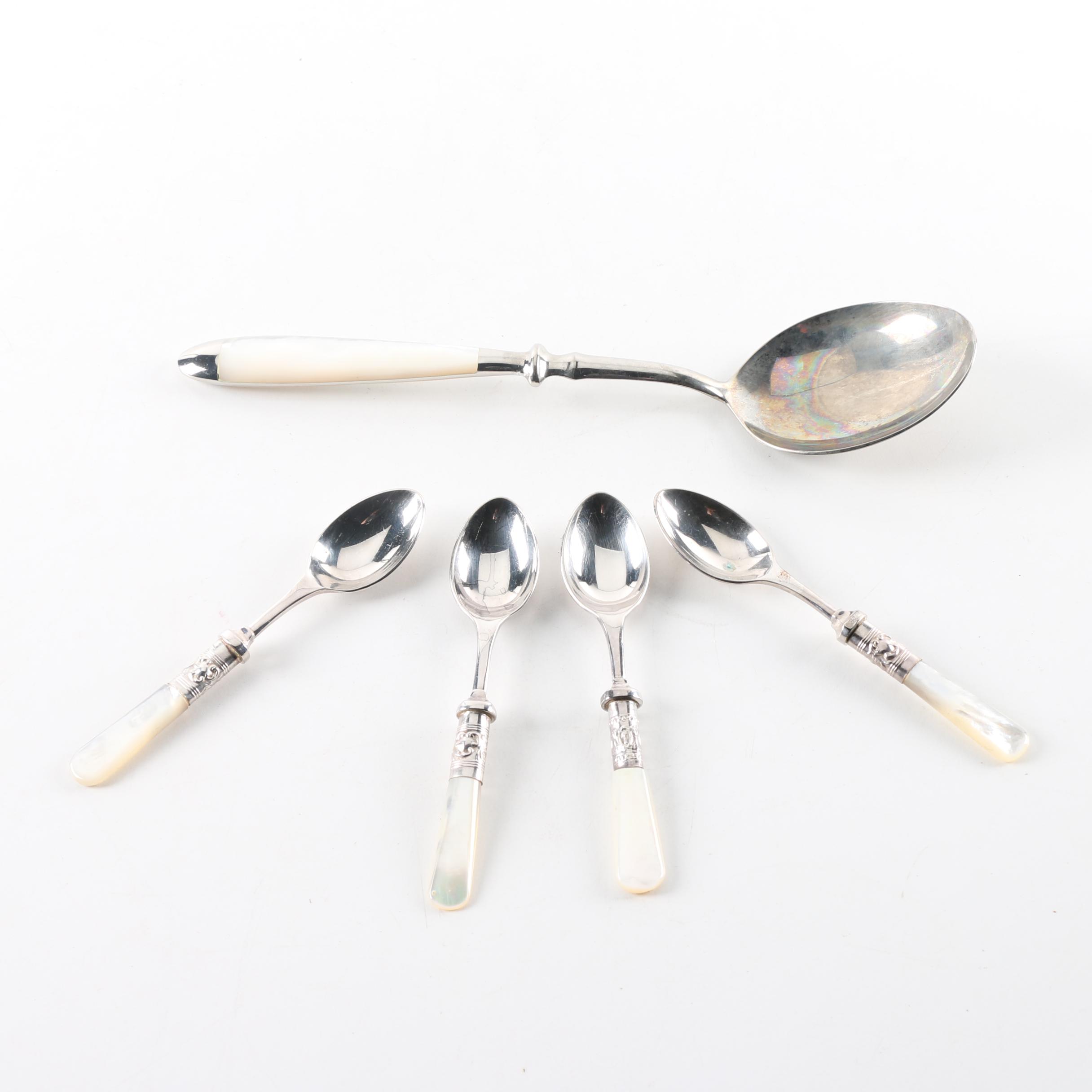 English Silver Plate Flatware with Mother of Pearl Handles