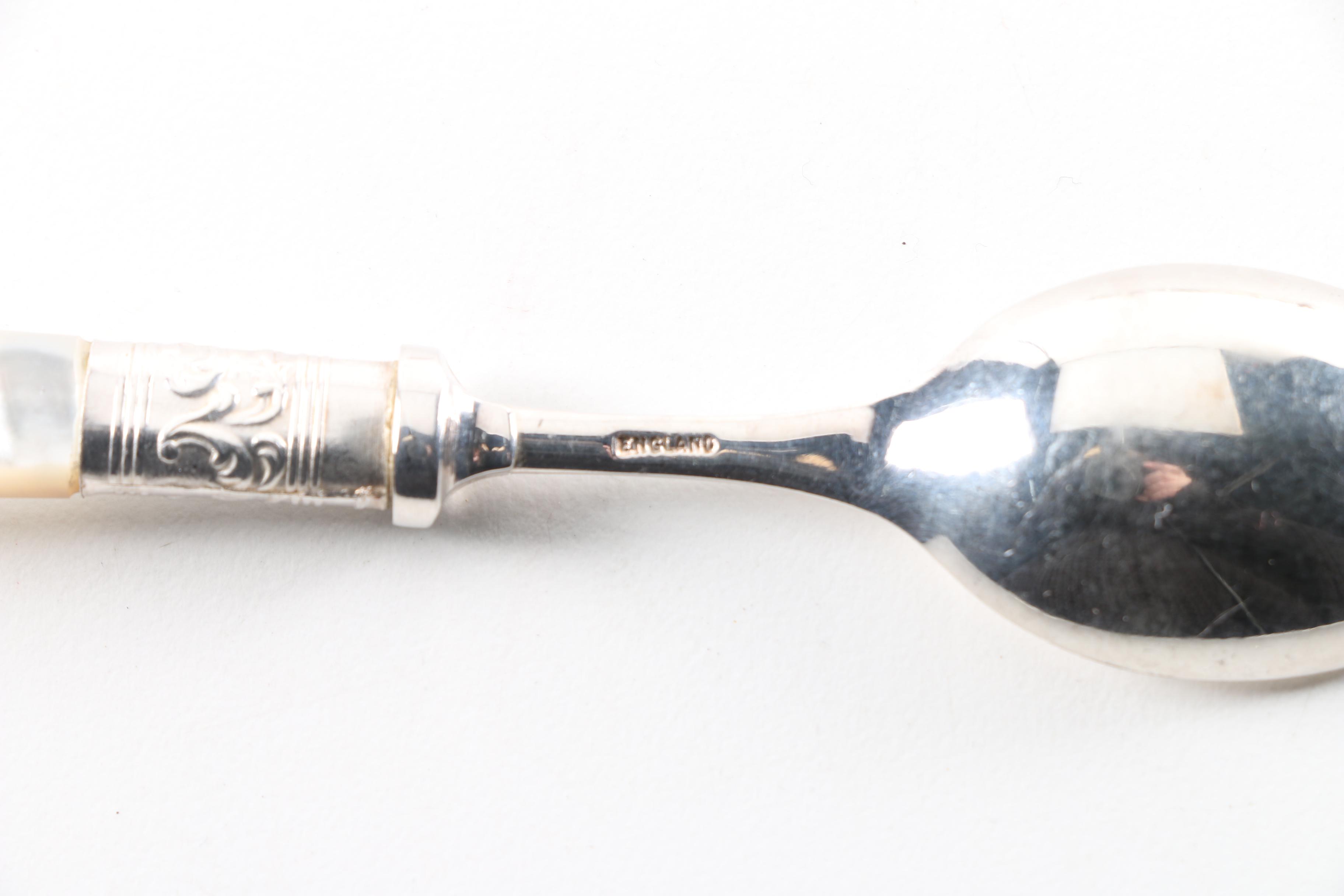 English Silver Plate Flatware with Mother of Pearl Handles