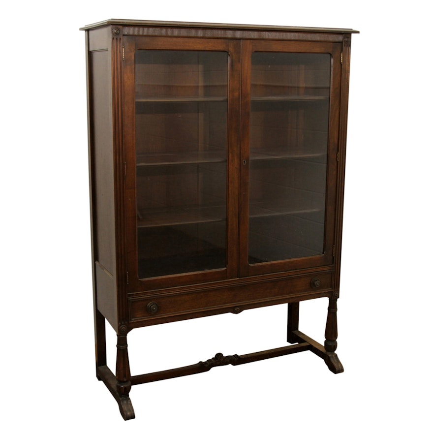 1920s Walnut China Cabinet