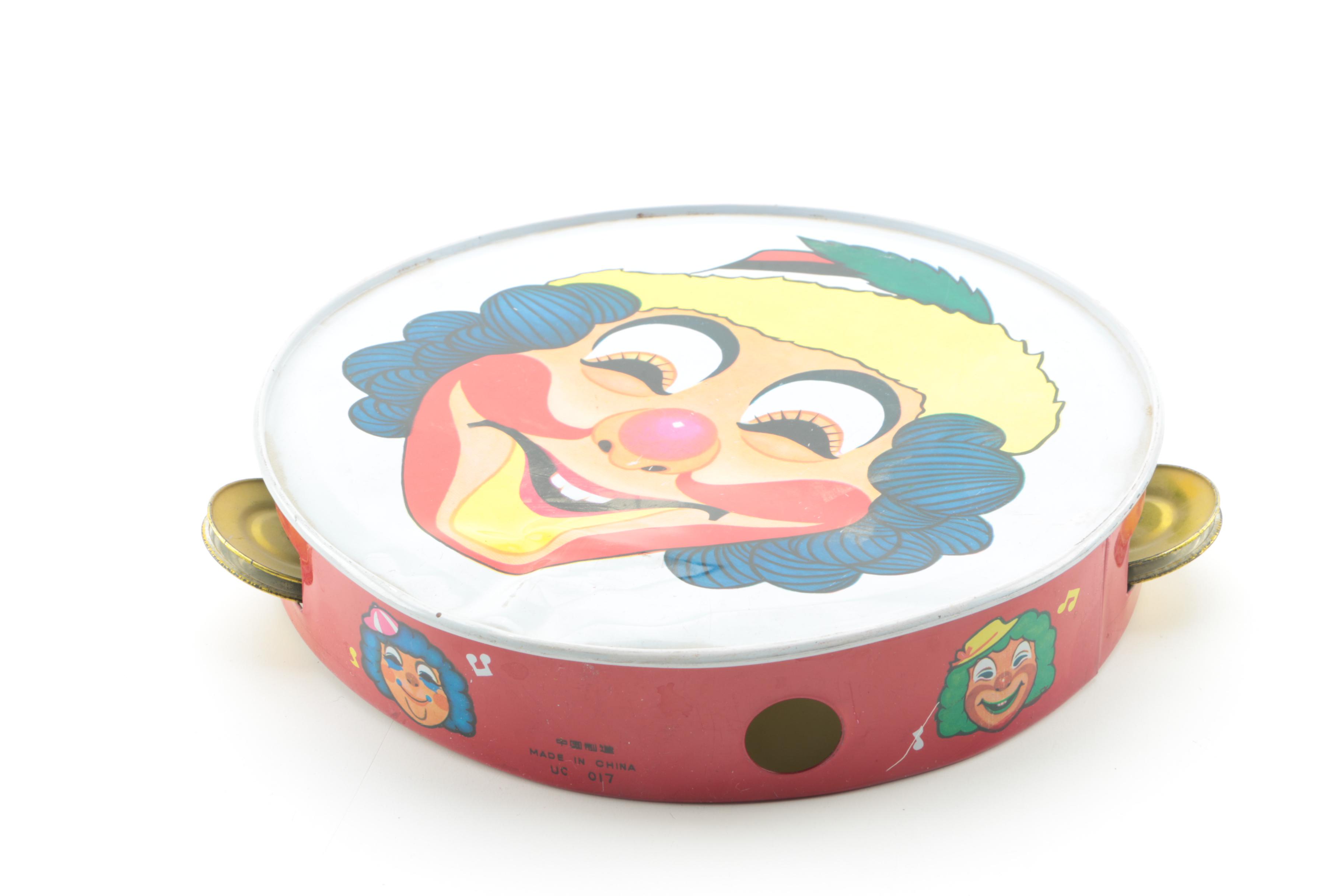 Clown Themed Books, Tamborine and Noise Makers With "Bozo" 45 rpm Record