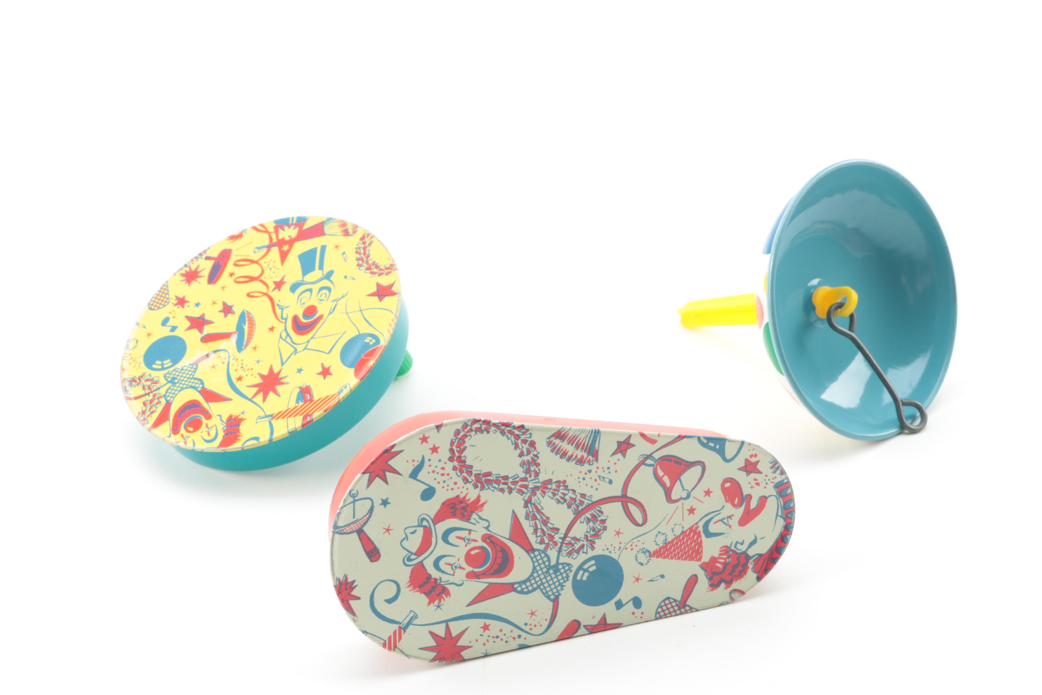 Clown Themed Books, Tamborine and Noise Makers With "Bozo" 45 rpm Record