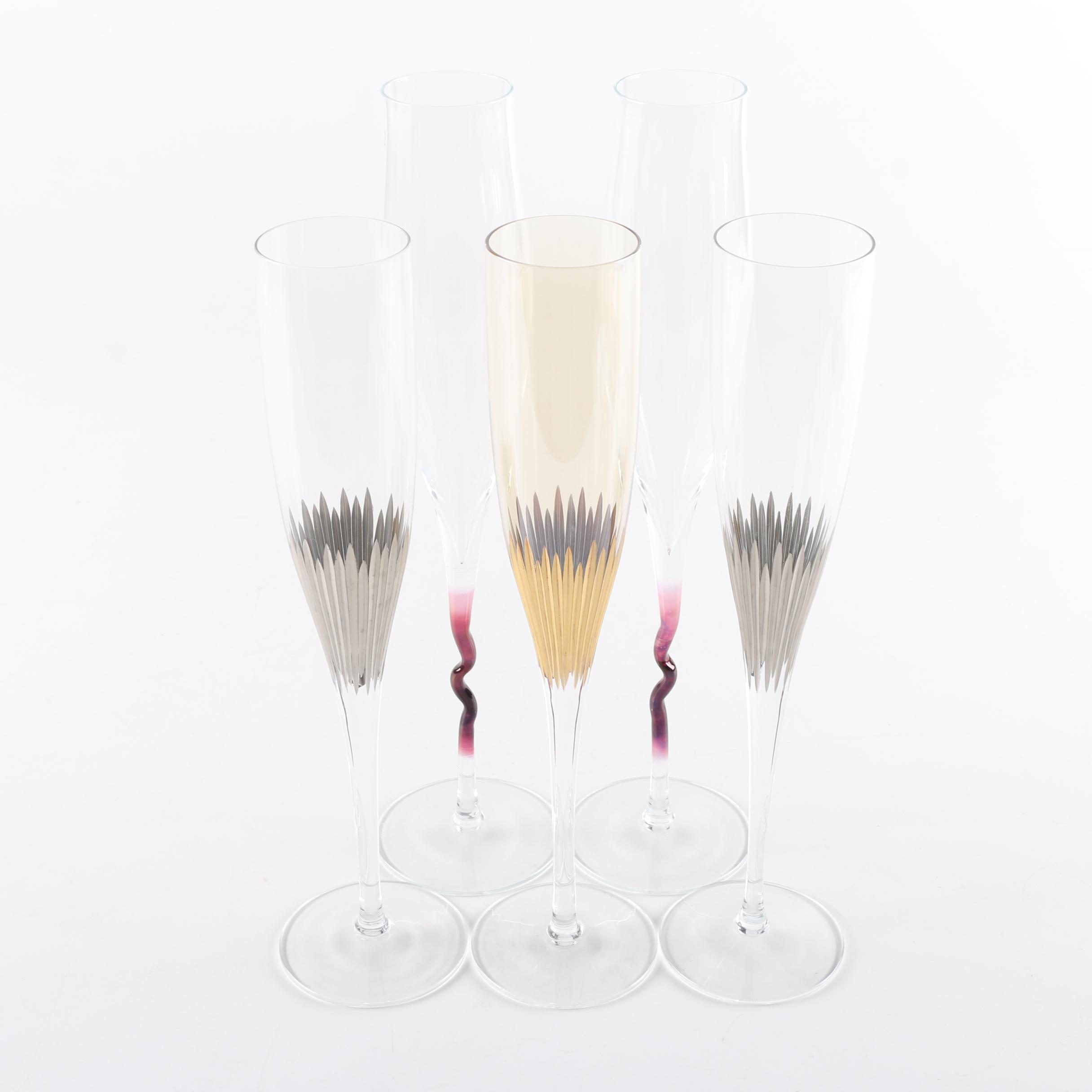 Collection of Five Crystal Champagne Flutes
