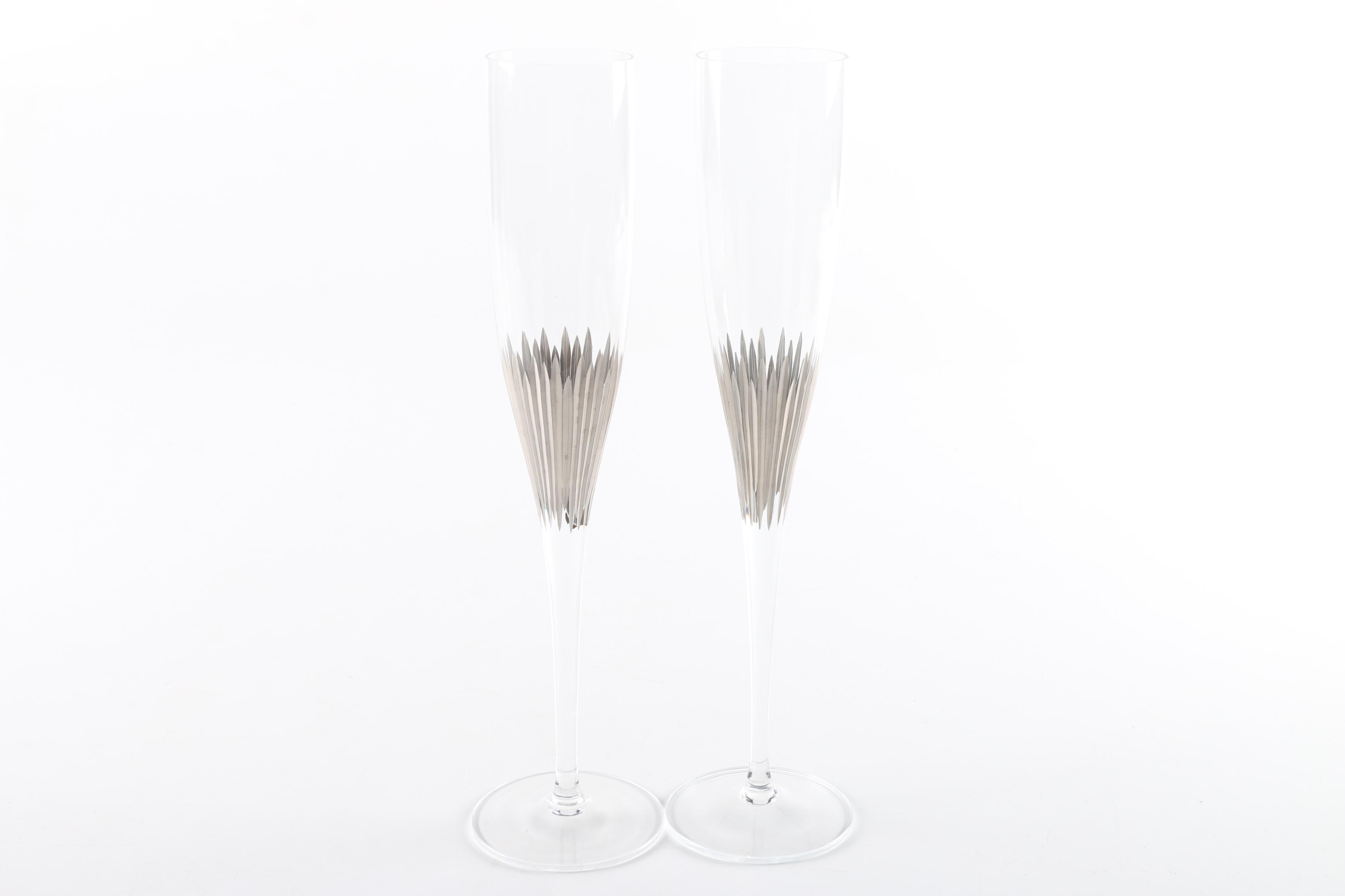Collection of Five Crystal Champagne Flutes