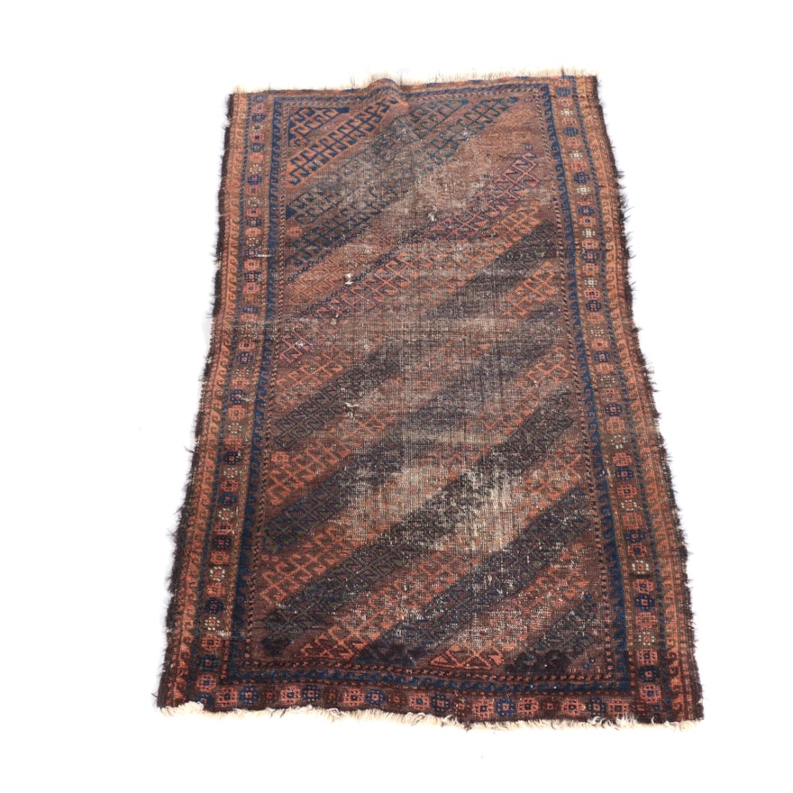 Antique Hand-Knotted Baluch Wool Area Rug