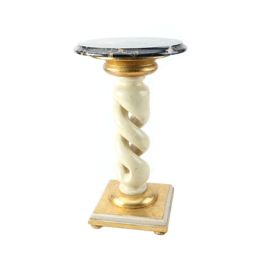 Painted and Gilded Pedestal Stand with Marble Top