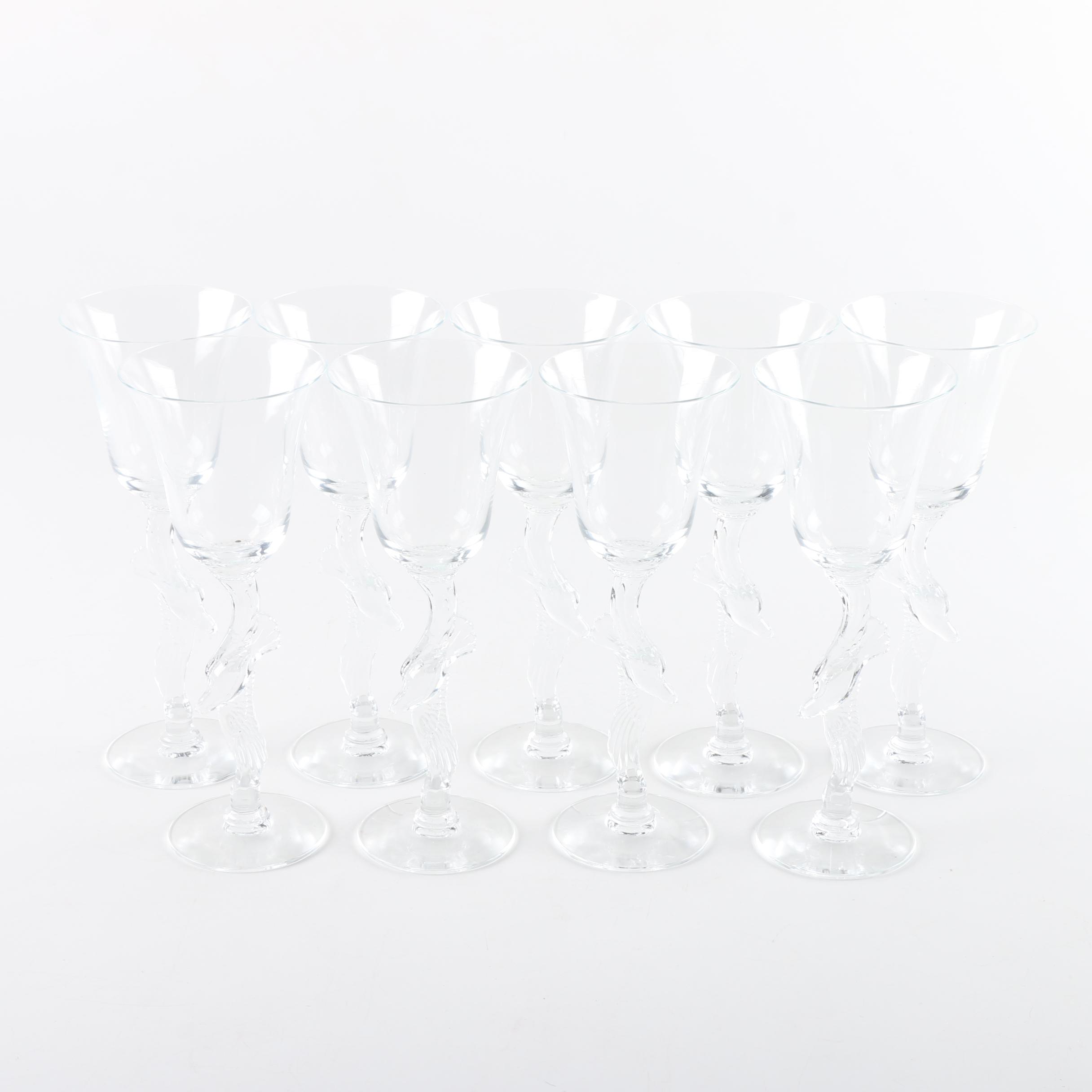 Collection of Nine Wine Glasses With Bird Accented Stems
