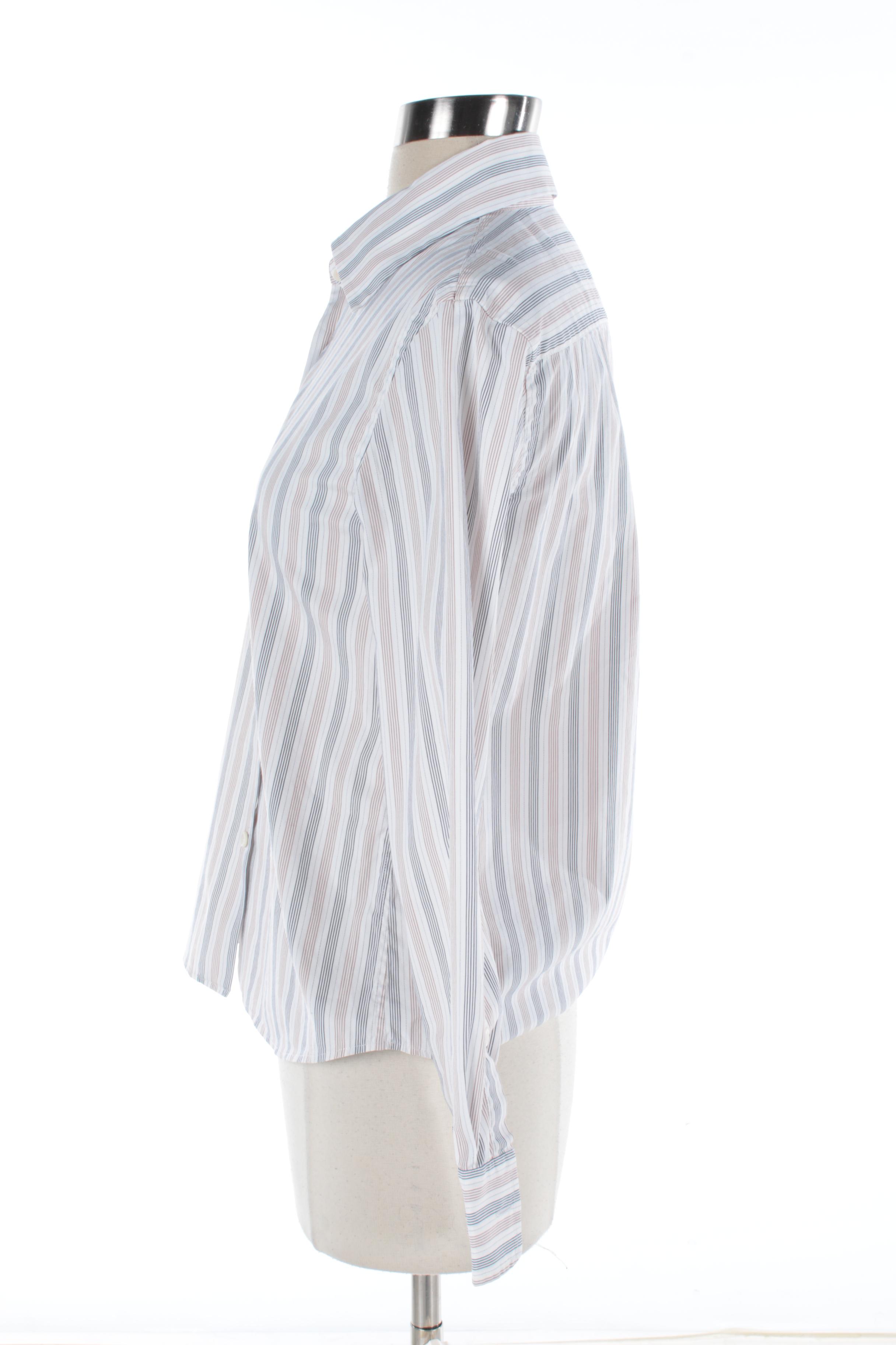 Women's Prada White, Beige and Navy Striped Button-Front Shirt