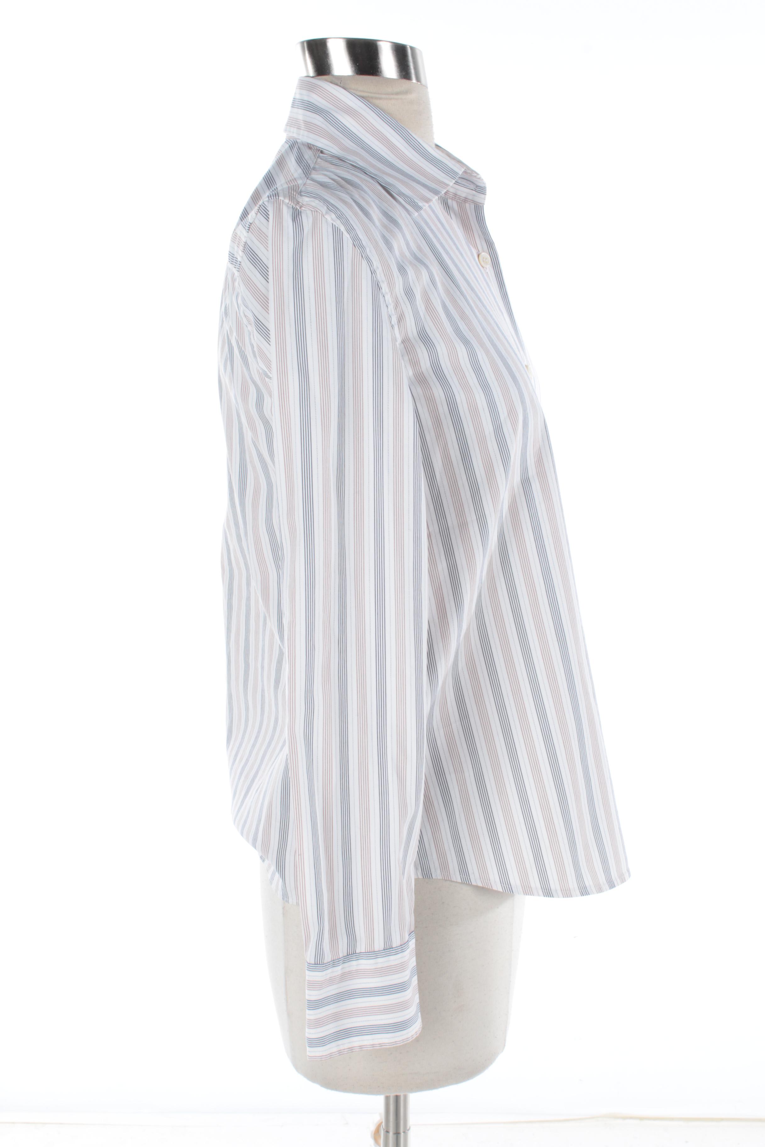 Women's Prada White, Beige and Navy Striped Button-Front Shirt