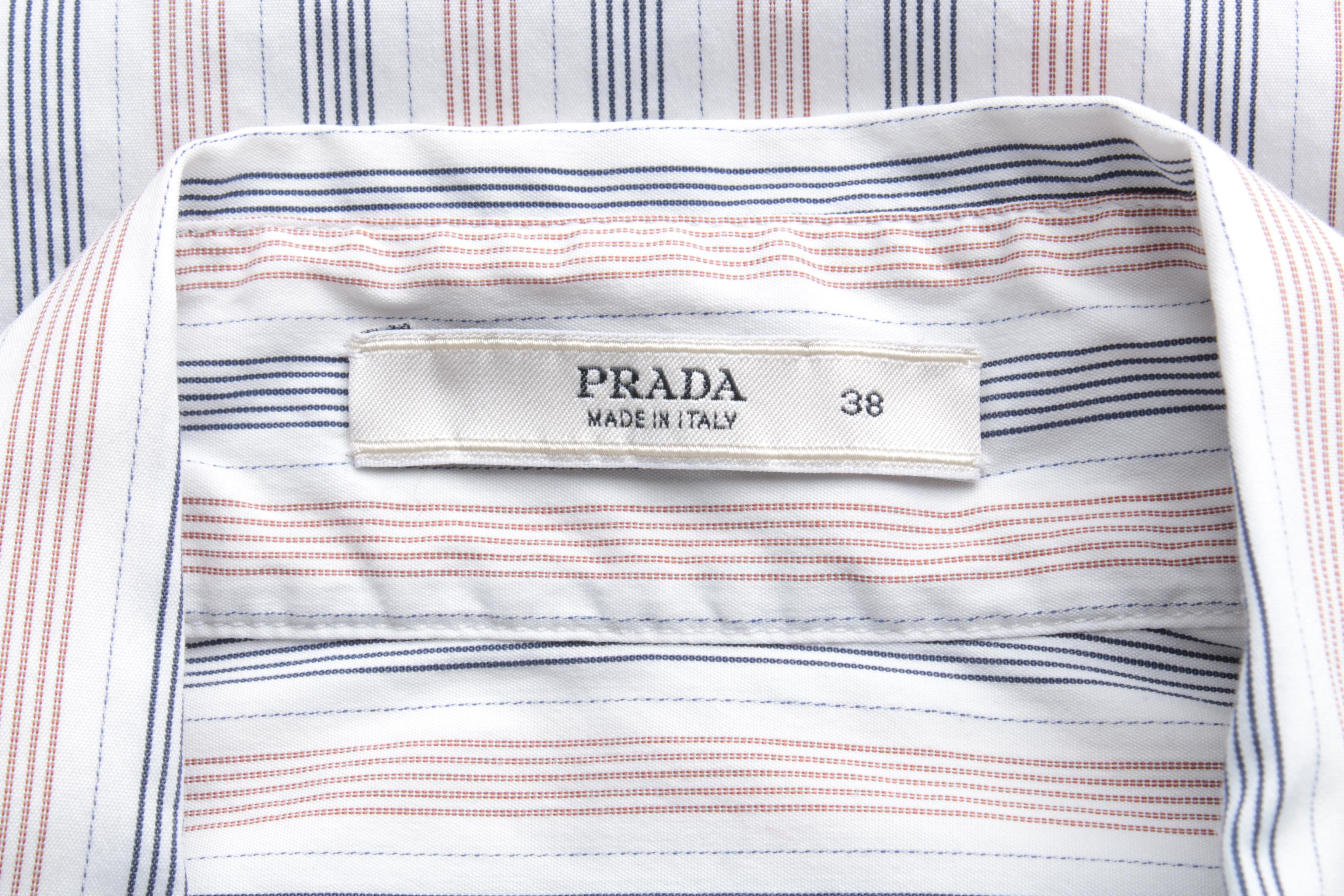 Women's Prada White, Beige and Navy Striped Button-Front Shirt