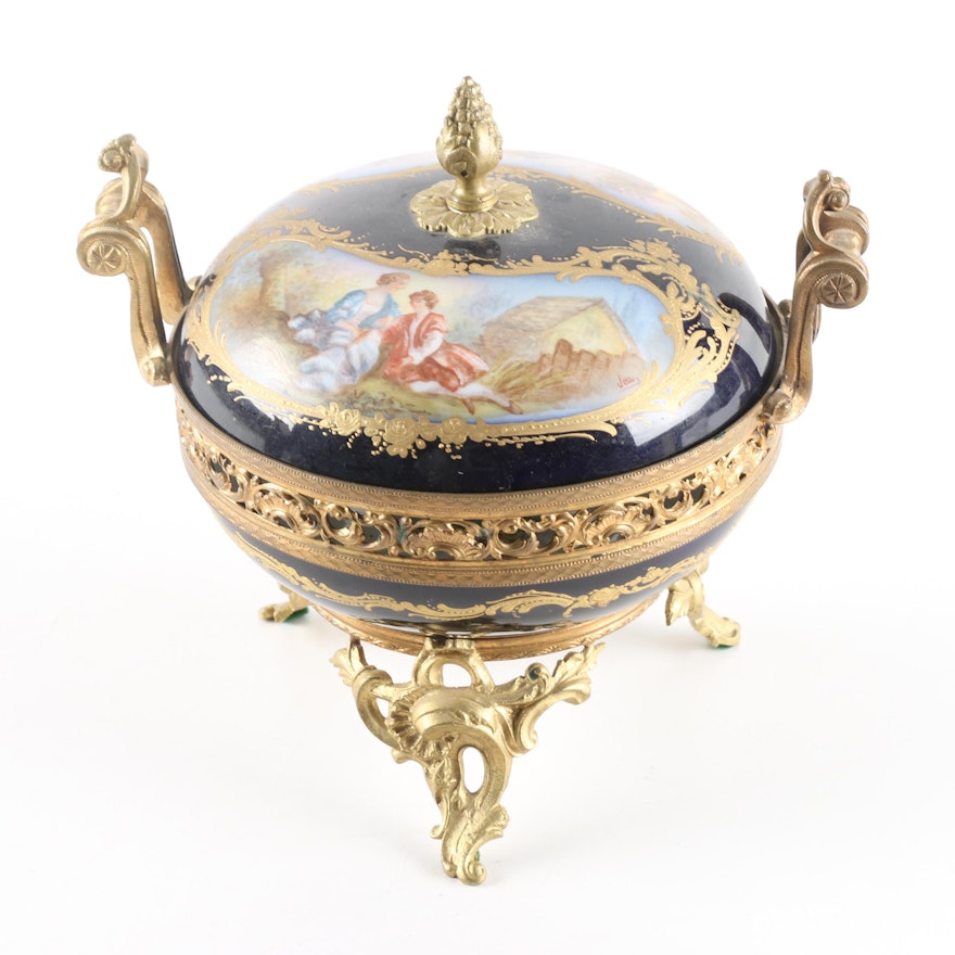 French Sevres Style Porcelain Lidded Potpourri