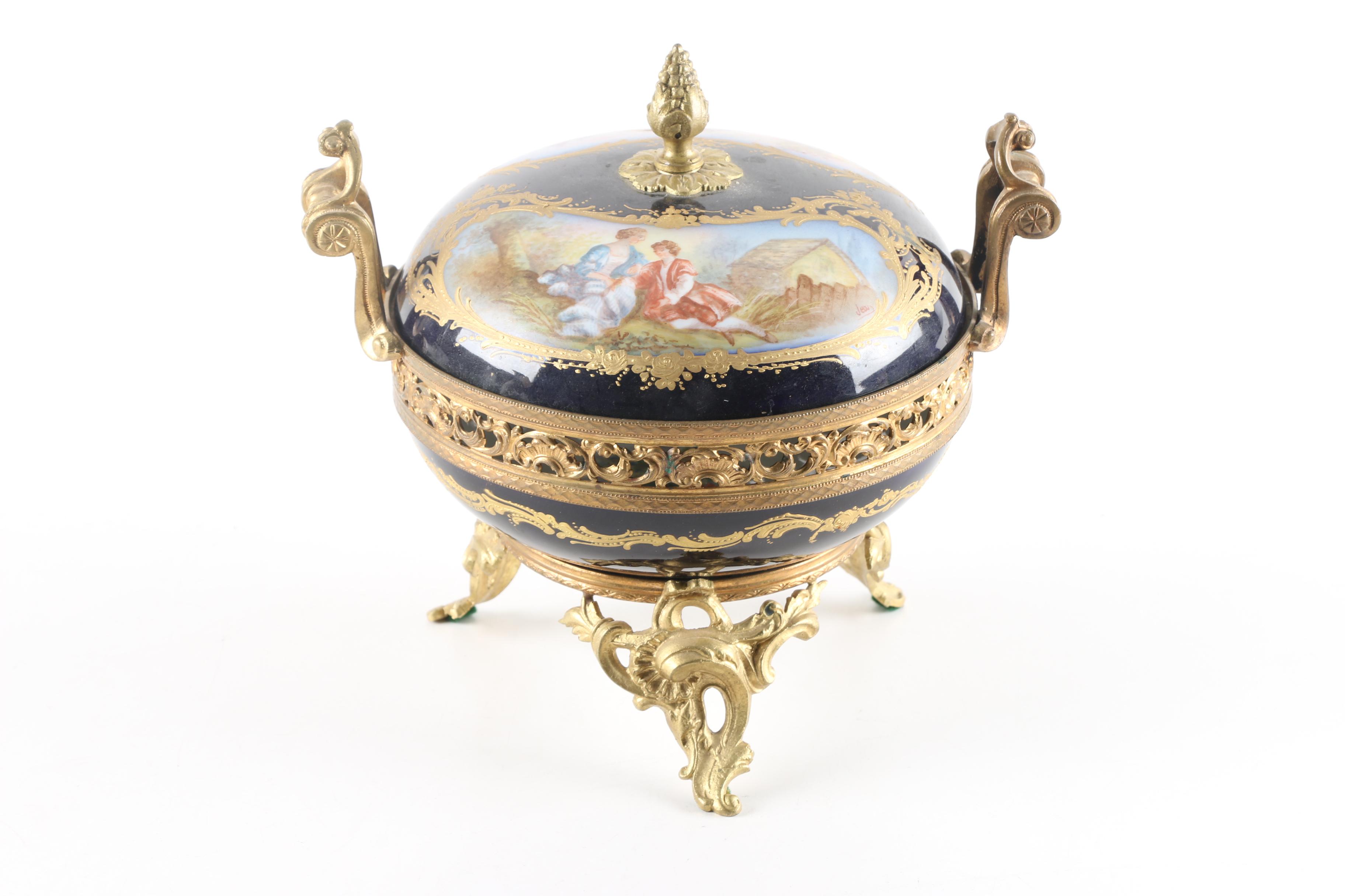 French Sevres Style Porcelain Lidded Potpourri