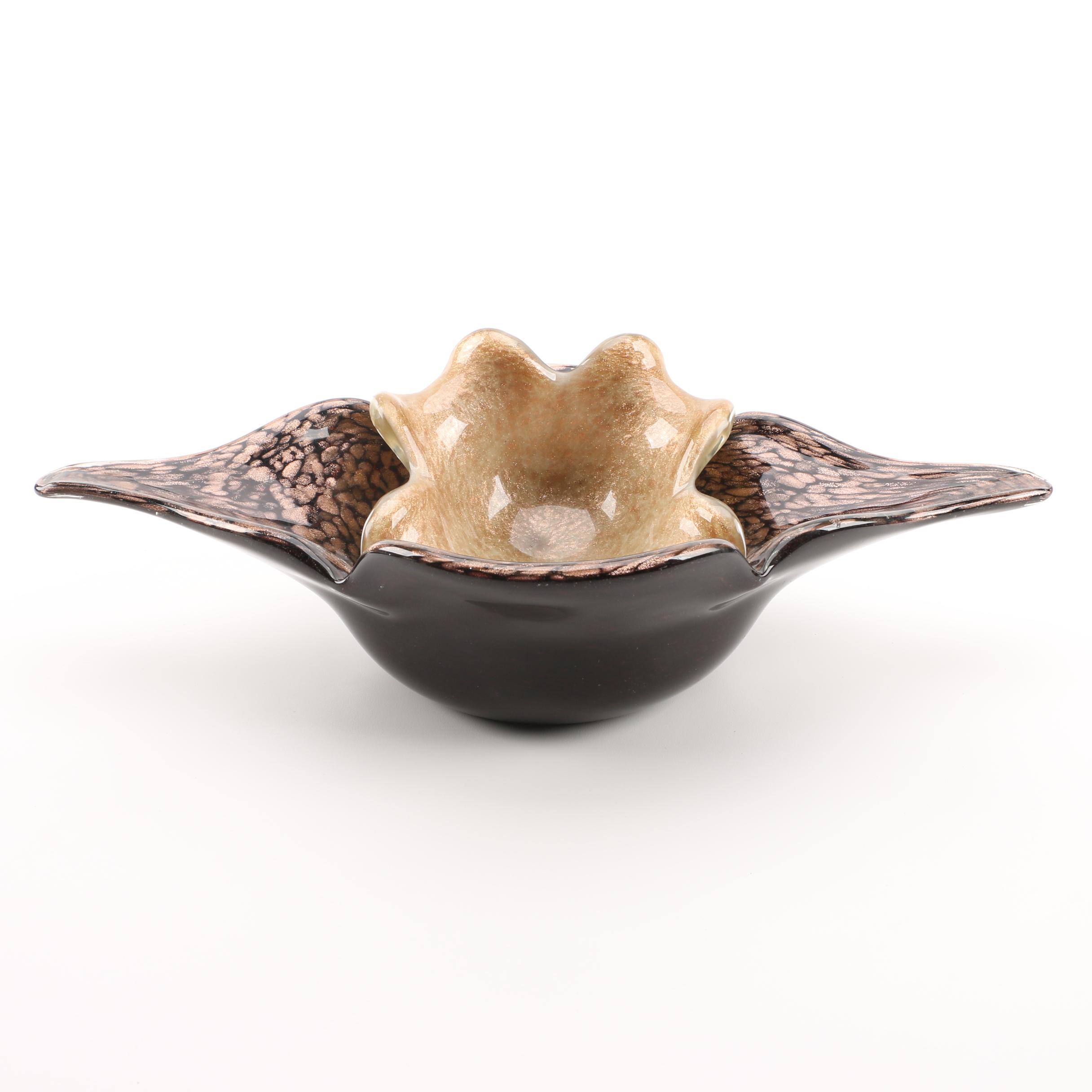 Pair of Murano Style Aventurine Glass Bowls