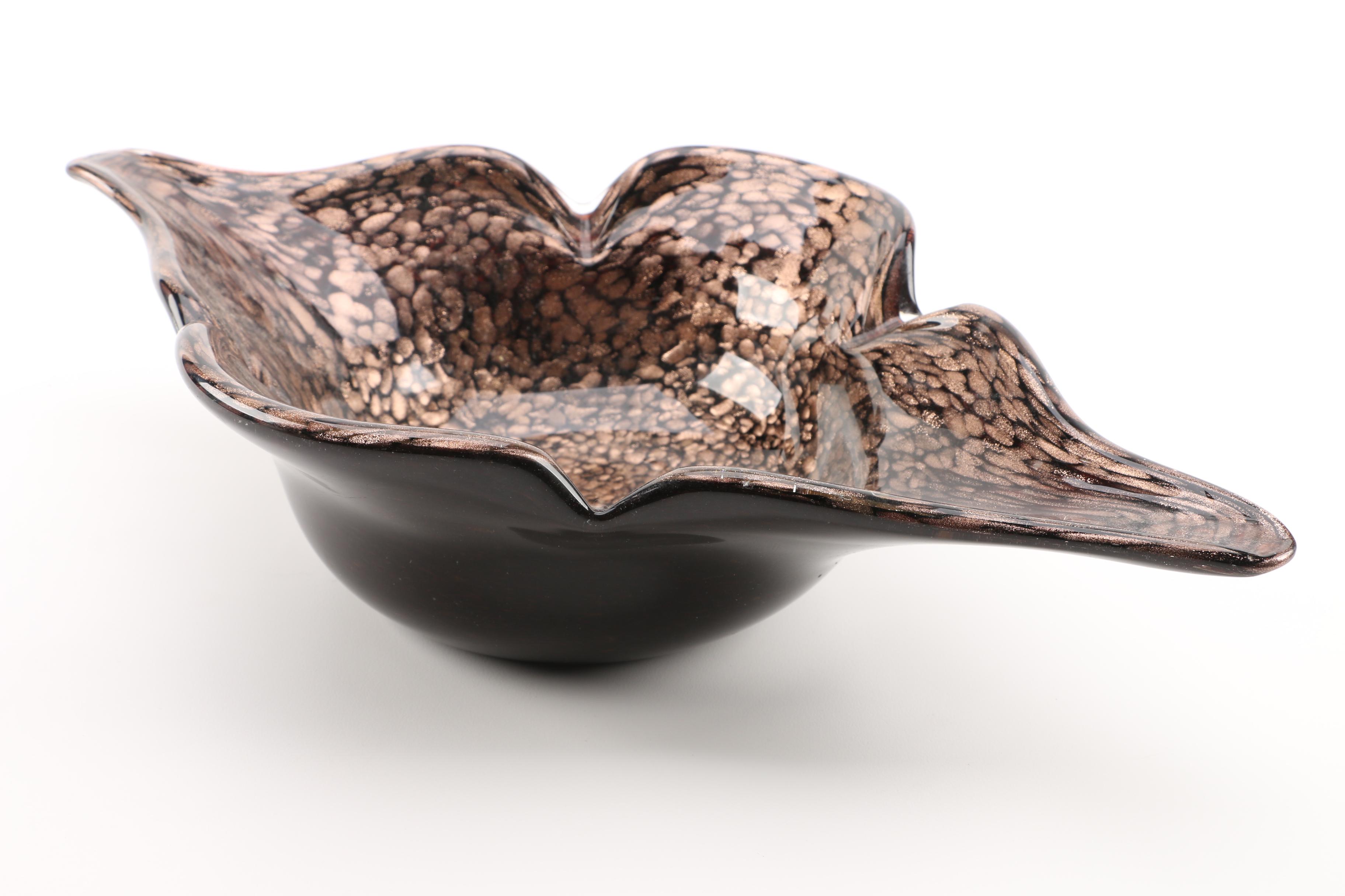 Pair of Murano Style Aventurine Glass Bowls