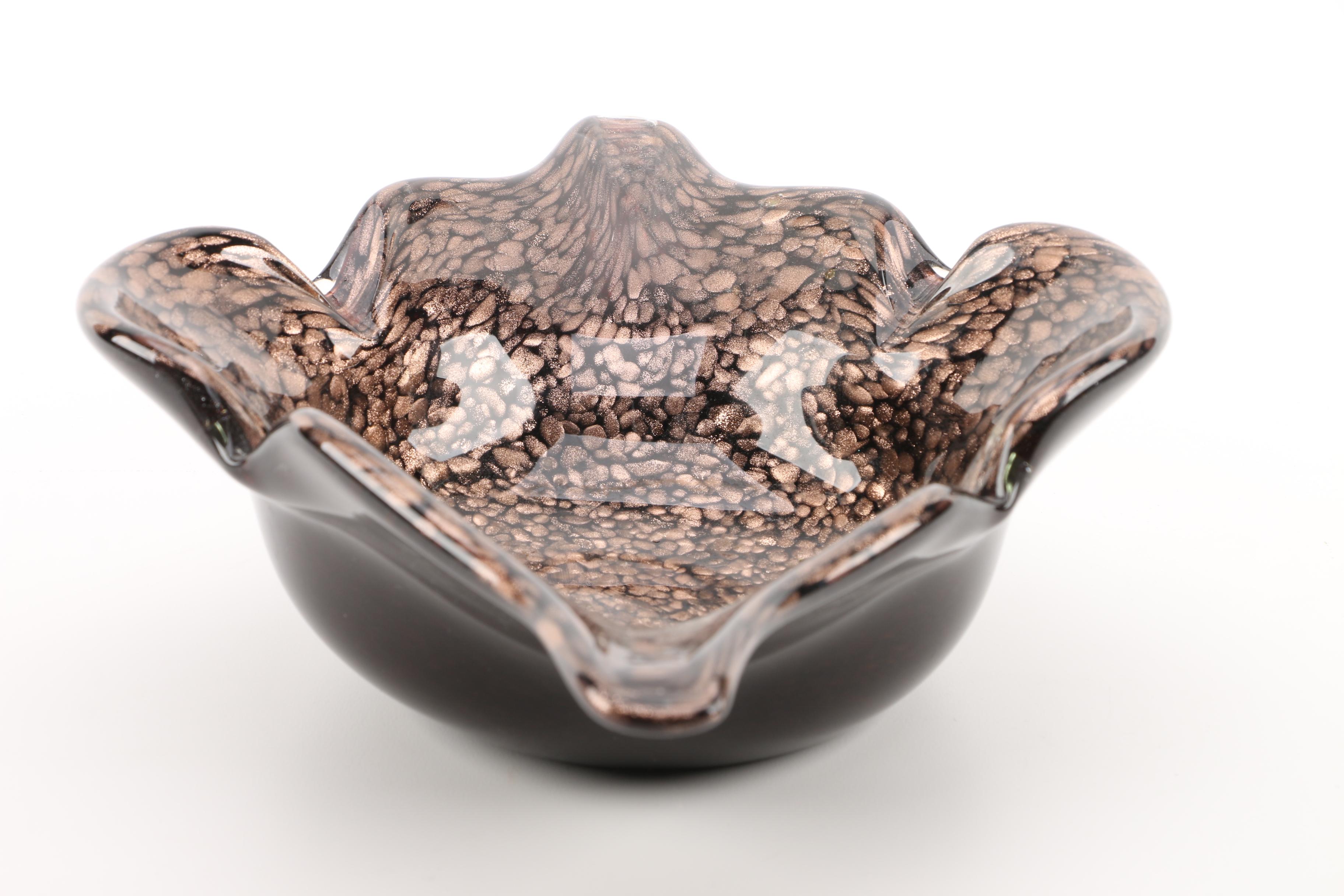 Pair of Murano Style Aventurine Glass Bowls