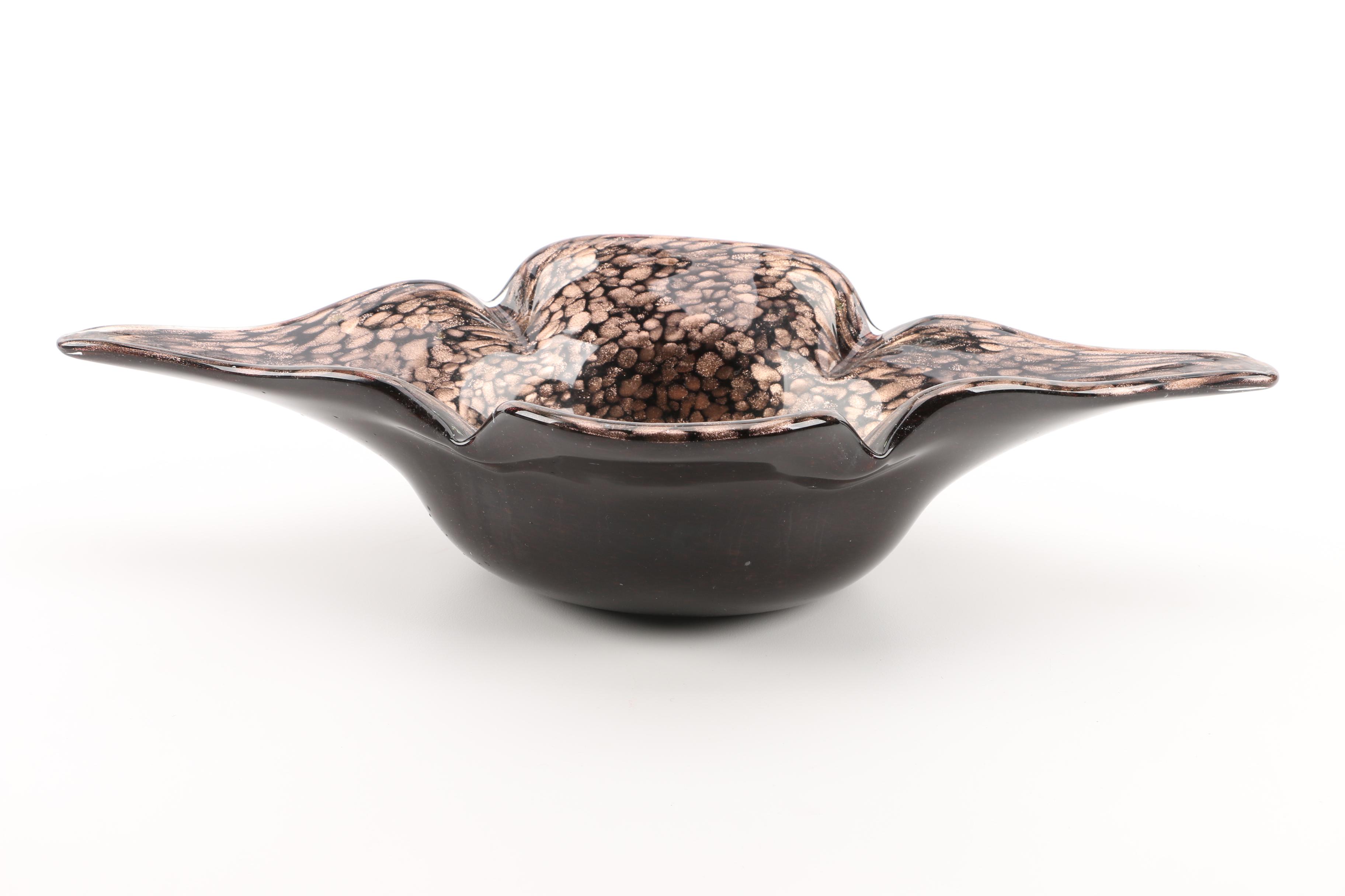 Pair of Murano Style Aventurine Glass Bowls