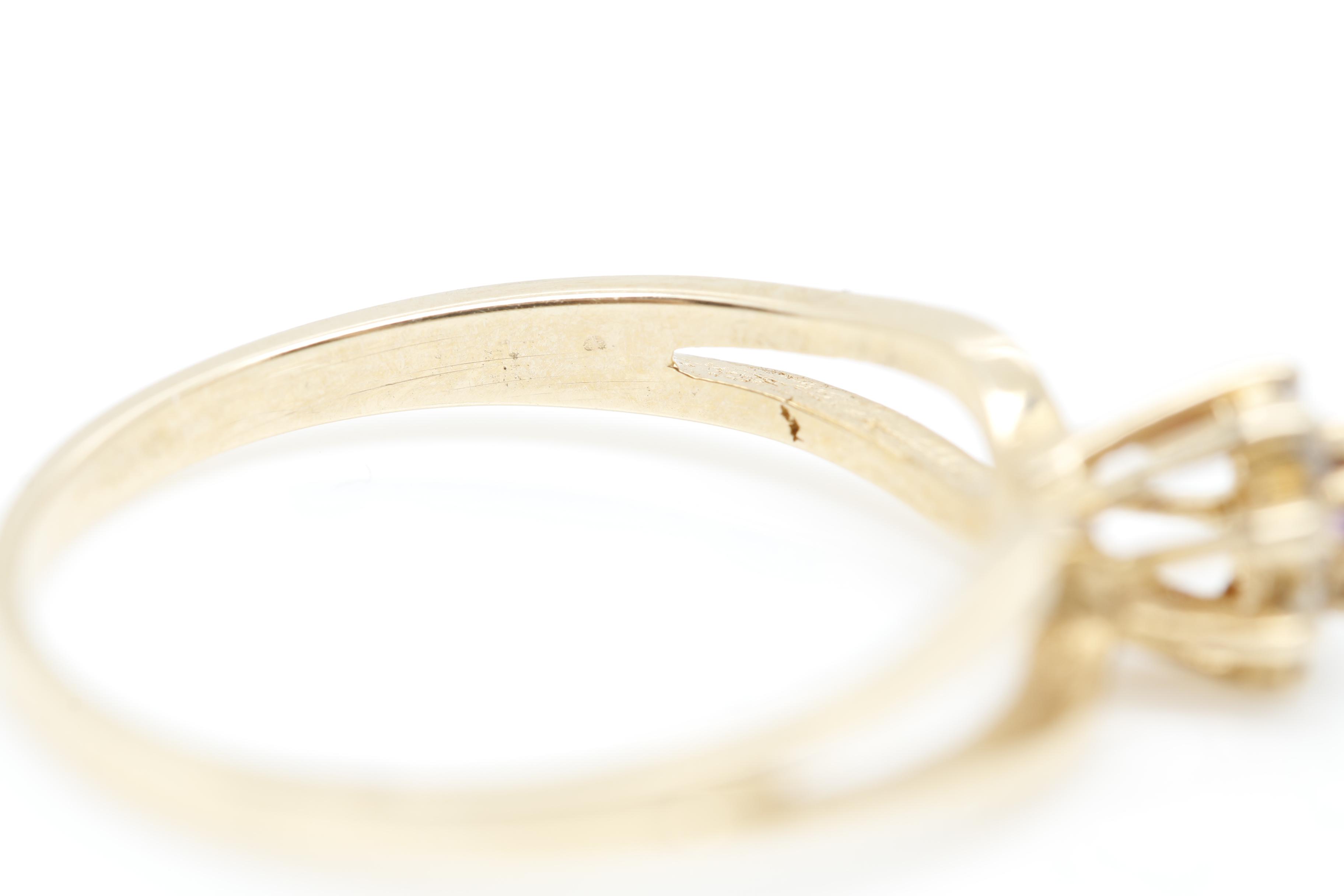 10K Yellow Gold Amethyst Pink Tourmaline and Diamond Rings