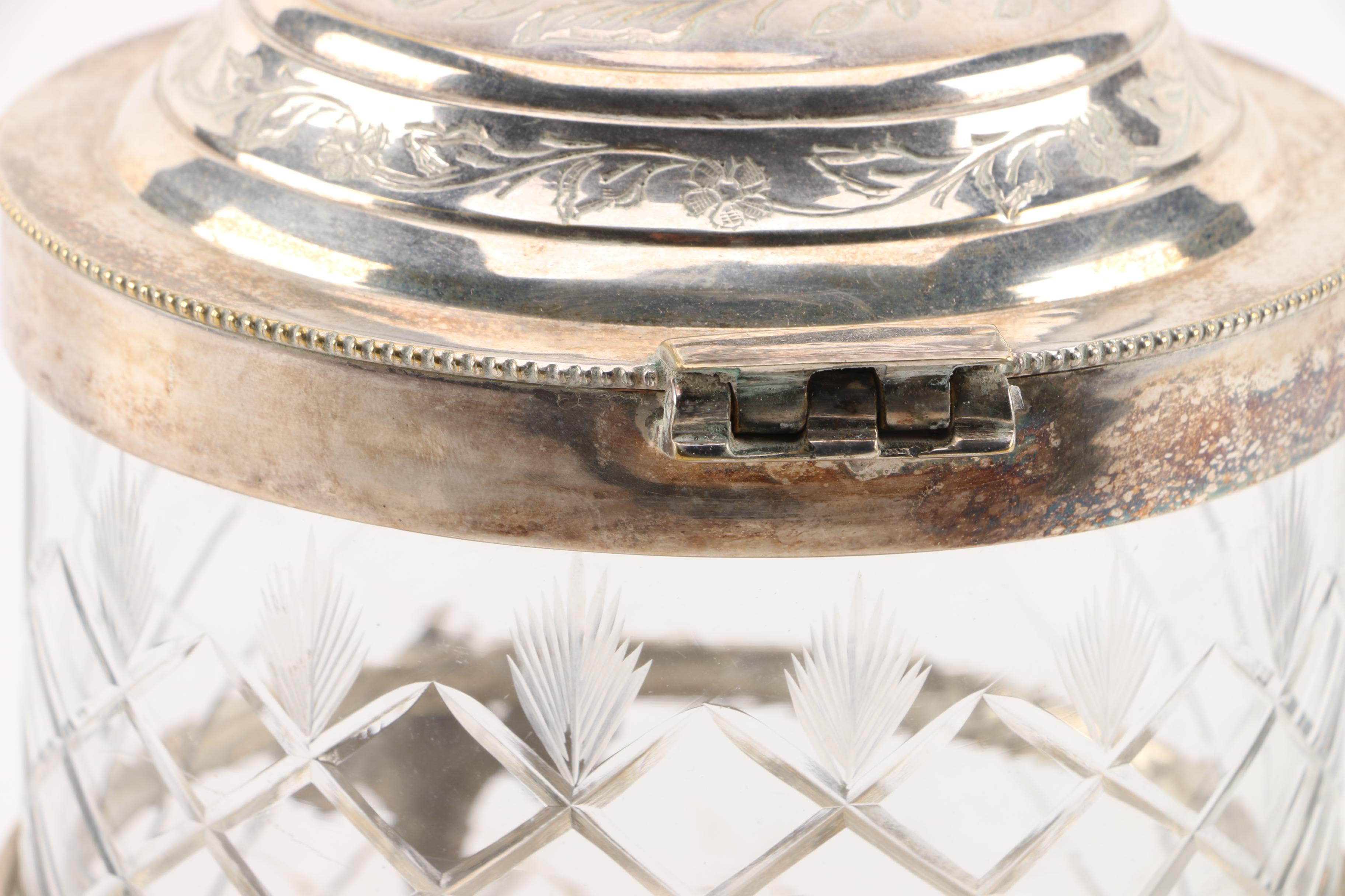 Silver Plate and Cut Glass Biscuit Barrel with Stand