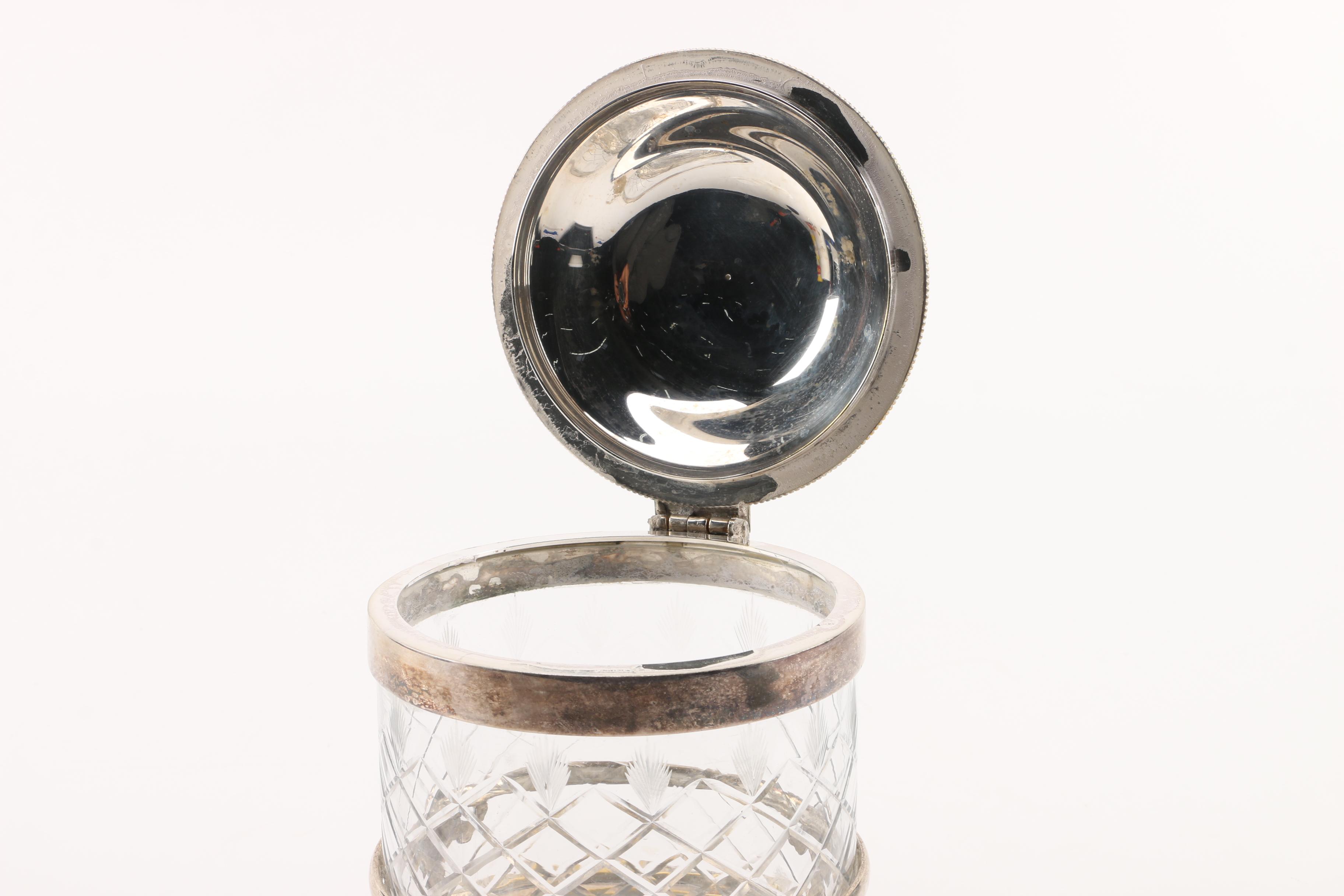 Silver Plate and Cut Glass Biscuit Barrel with Stand