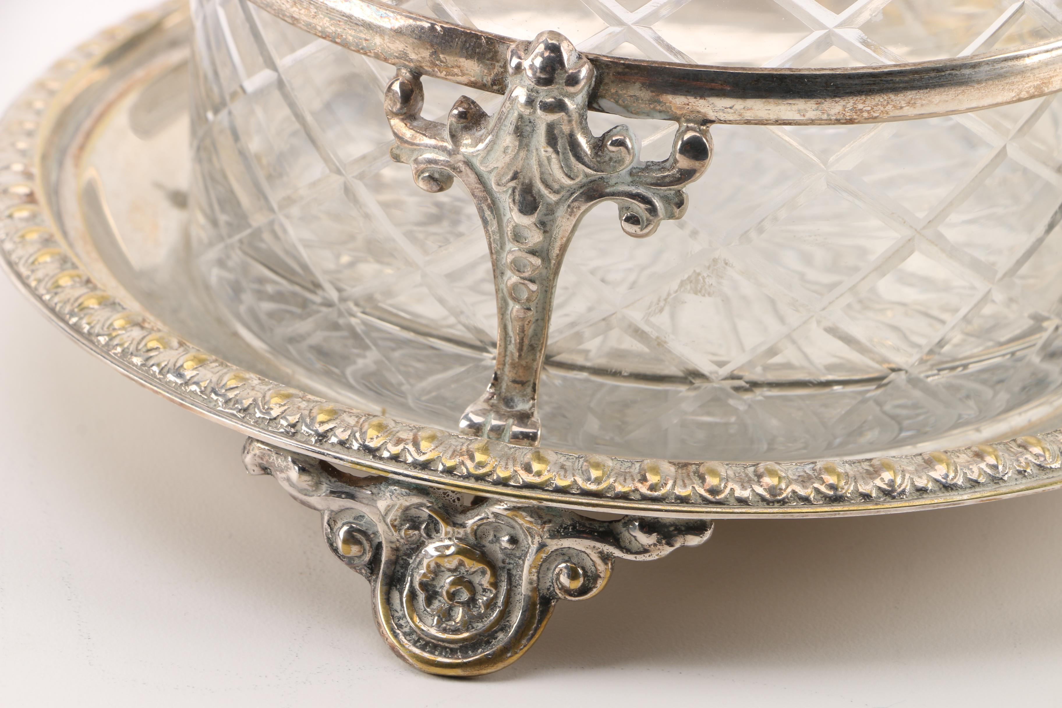Silver Plate and Cut Glass Biscuit Barrel with Stand