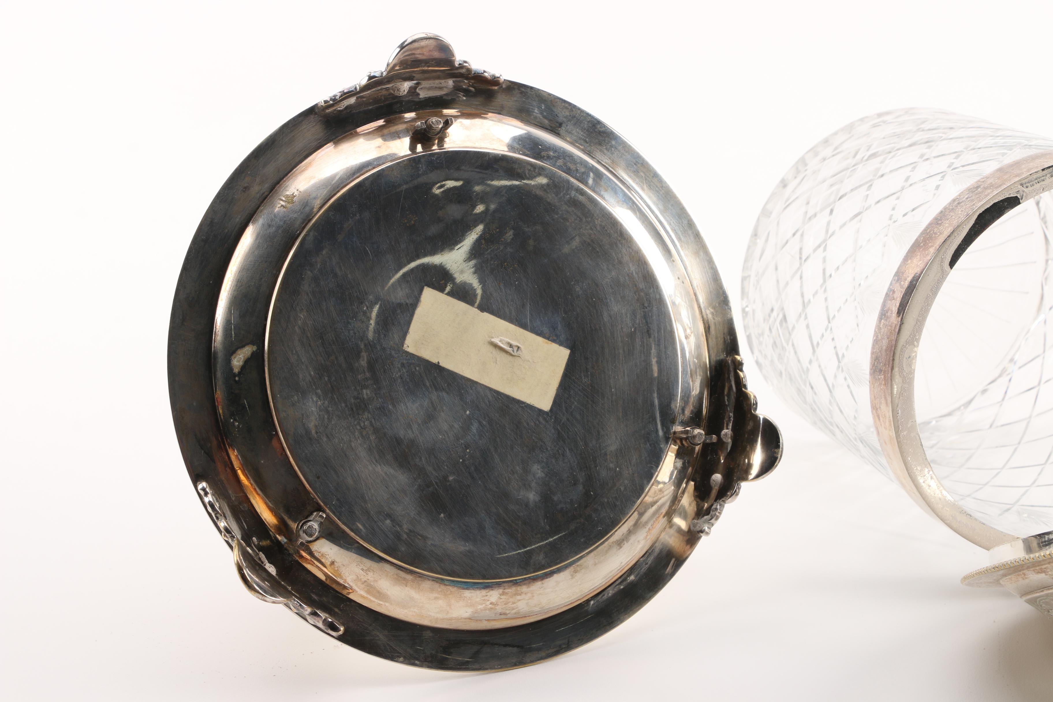 Silver Plate and Cut Glass Biscuit Barrel with Stand
