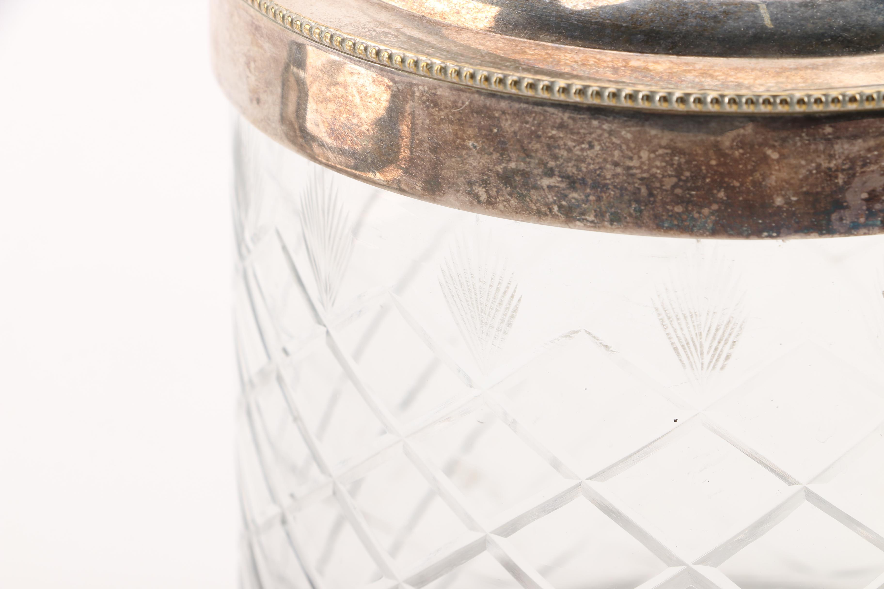 Silver Plate and Cut Glass Biscuit Barrel with Stand