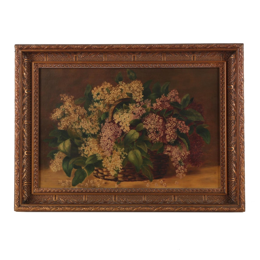 Antique Oil Painting of a Floral Still Life with Lilacs