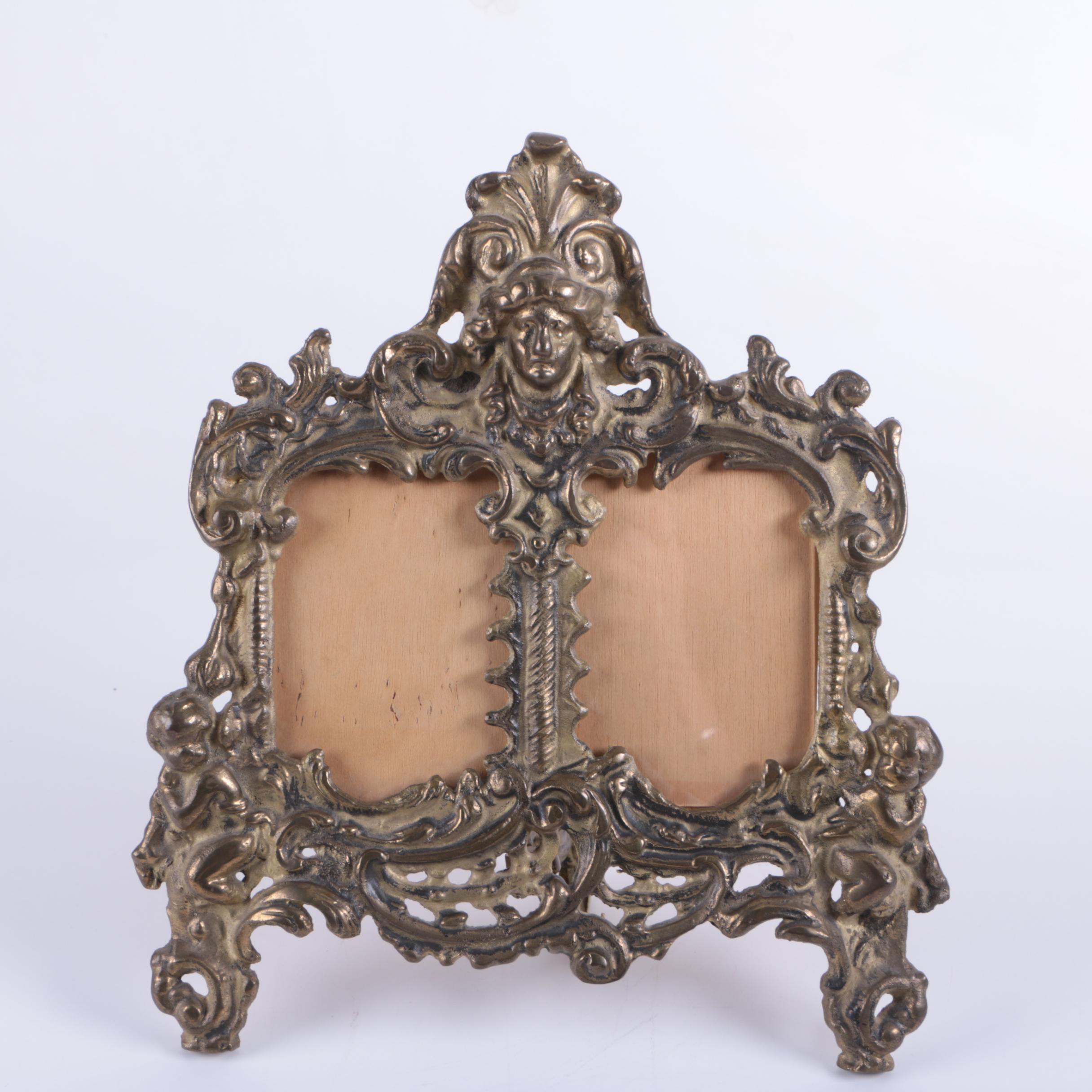 Antique Highly Ornate Patinated Spelter Picture Frame