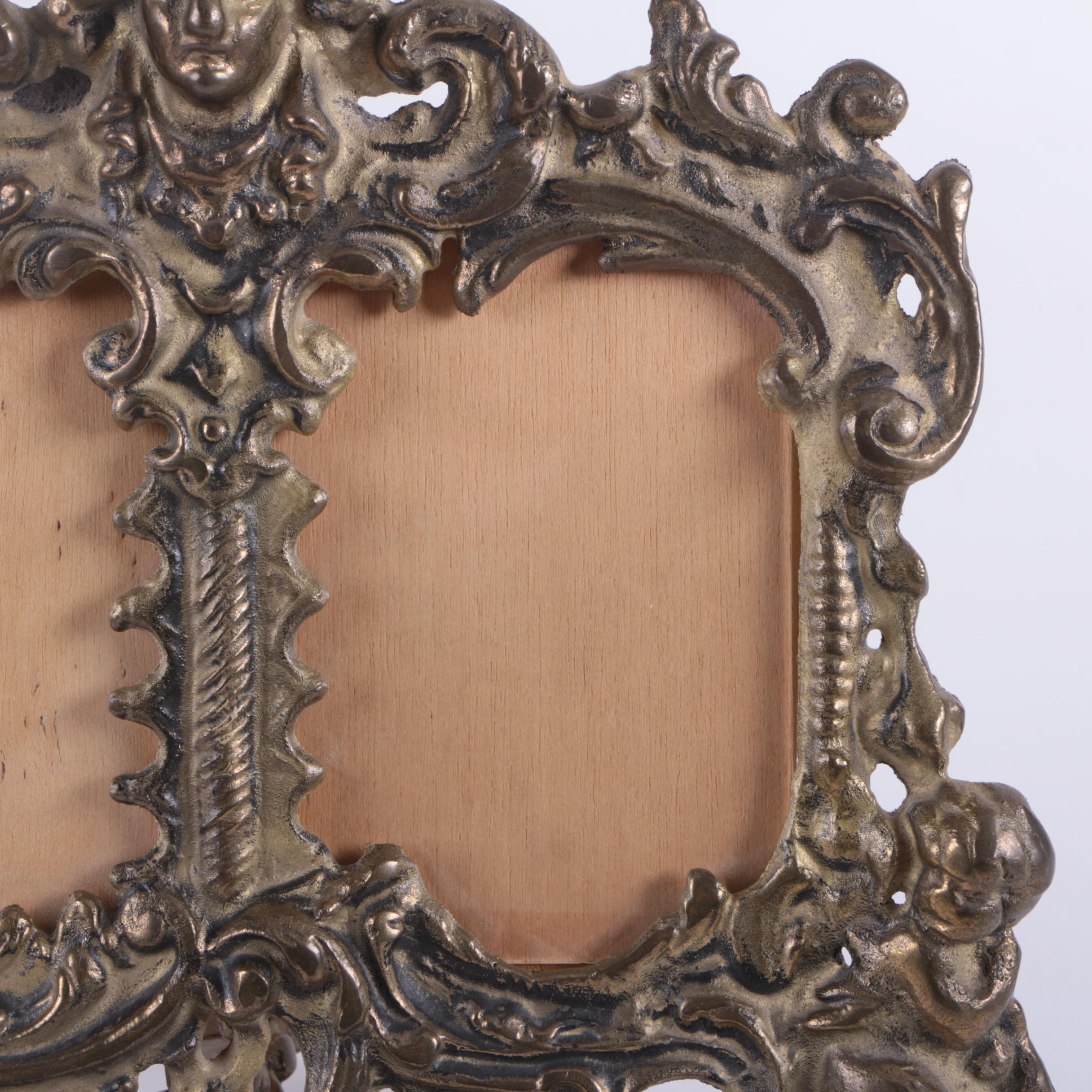 Antique Highly Ornate Patinated Spelter Picture Frame