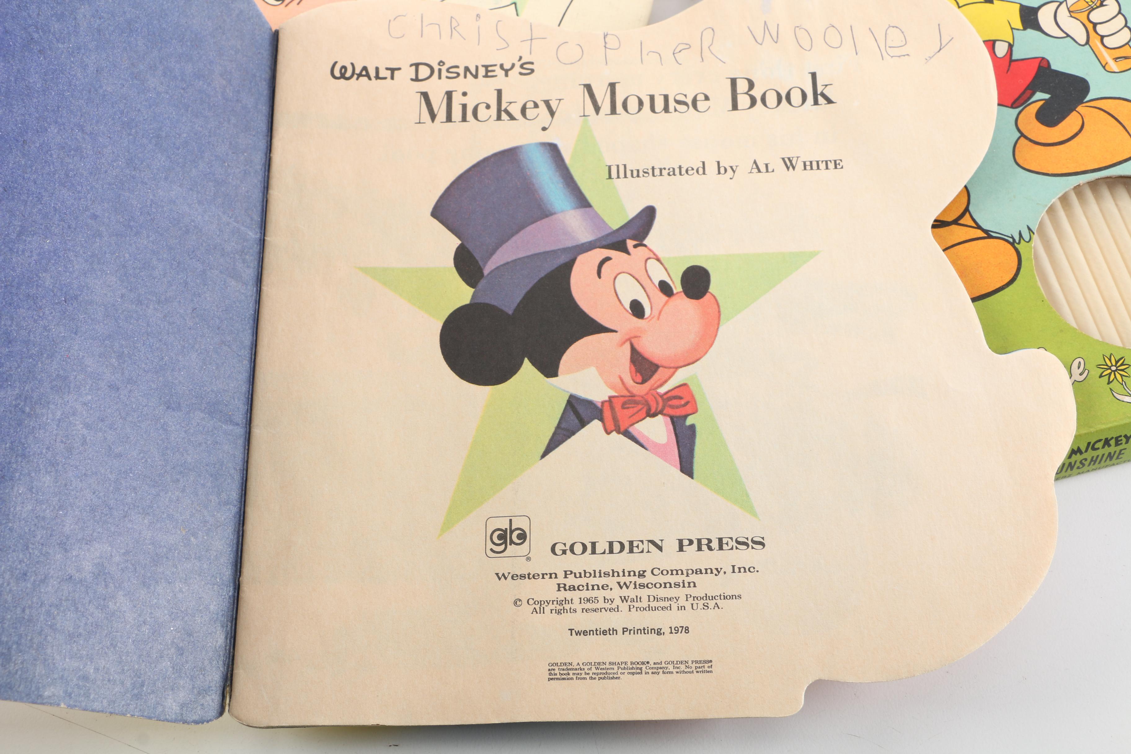 Vintage Mickey Mouse Children's Books and Straw Set