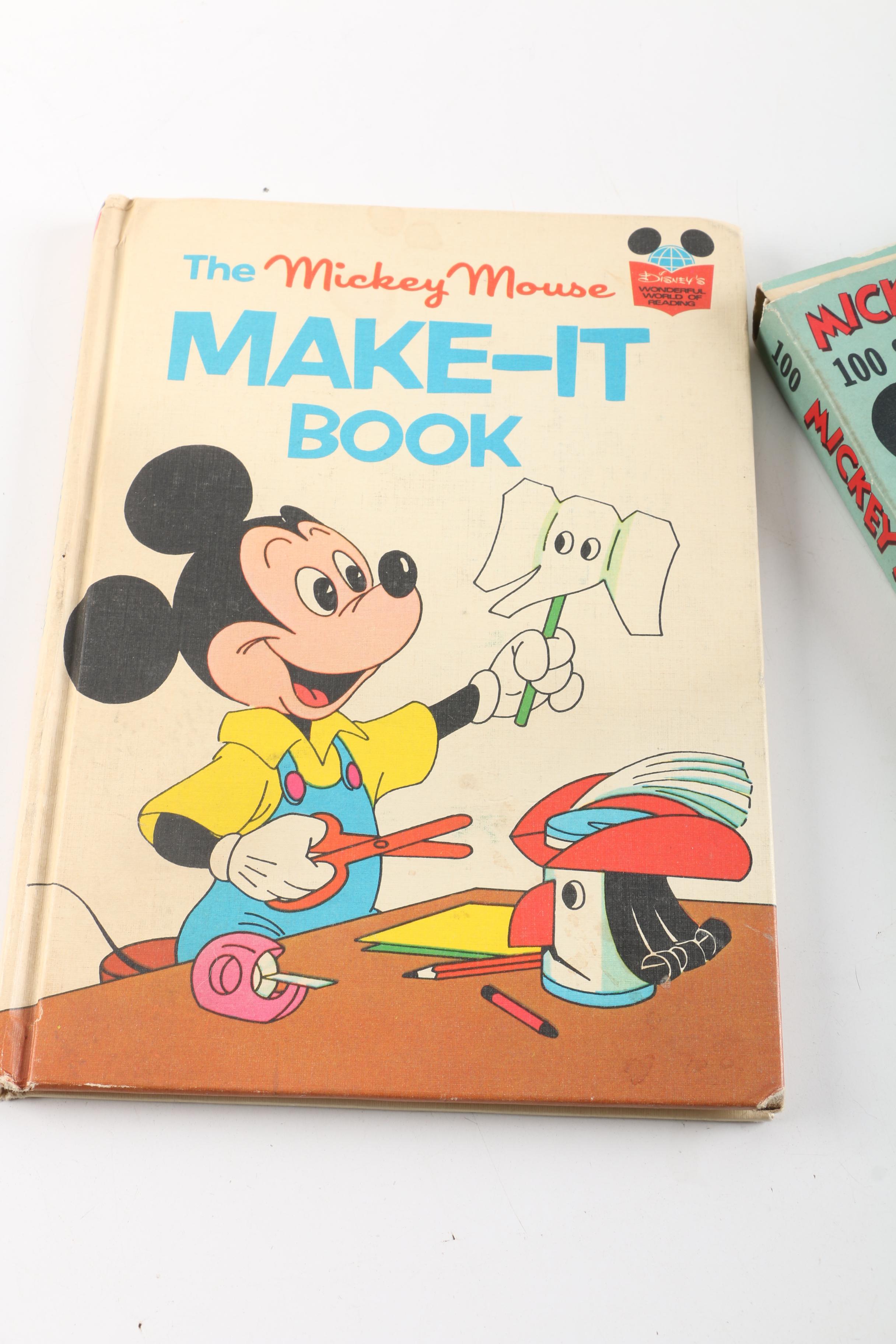 Vintage Mickey Mouse Children's Books and Straw Set