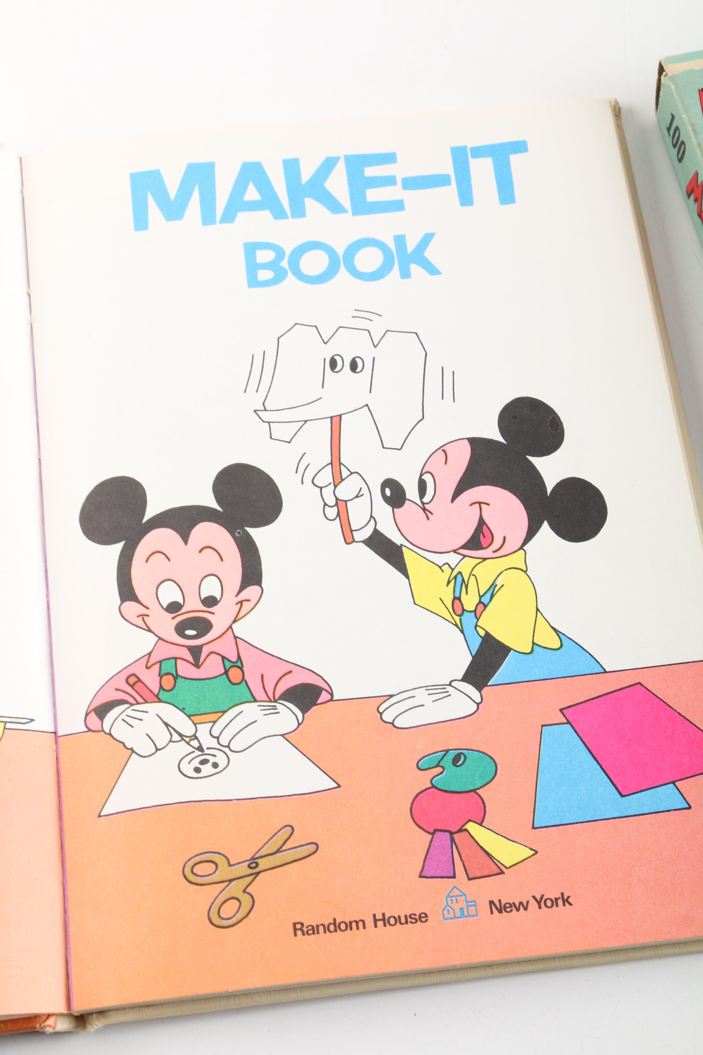 Vintage Mickey Mouse Children's Books and Straw Set