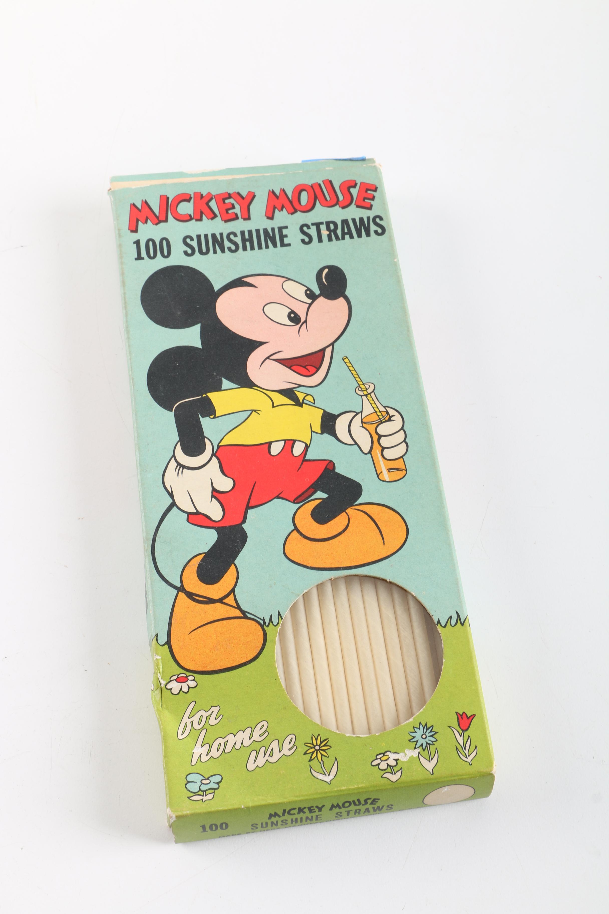 Vintage Mickey Mouse Children's Books and Straw Set