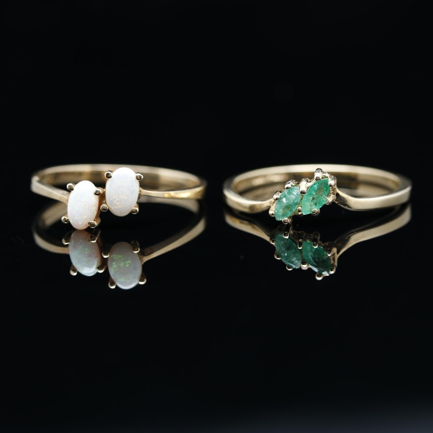 10K Yellow Gold Opal and Emerald Ring Selection
