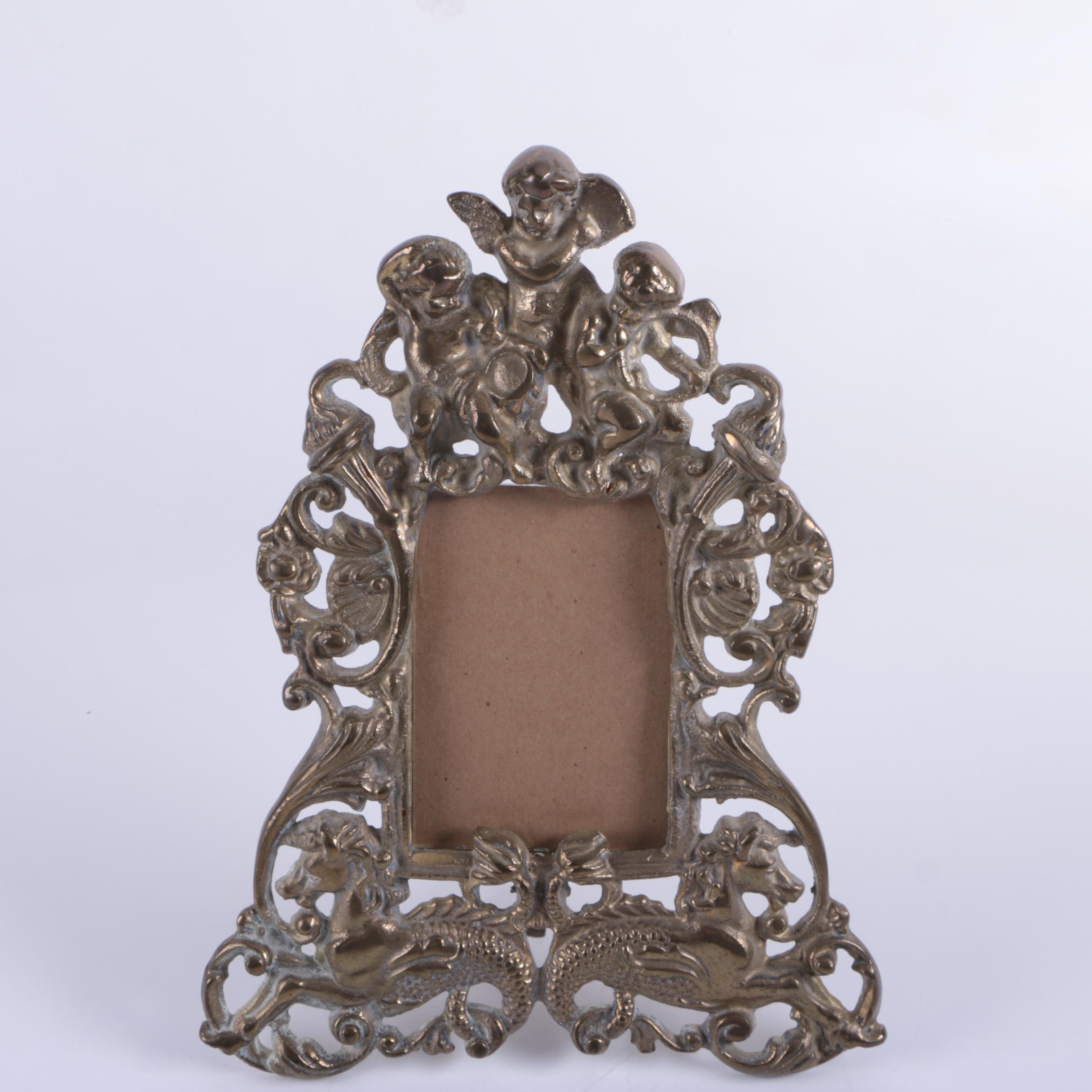 Antique Ornate Patinated Spelter Cherub Picture Frame
