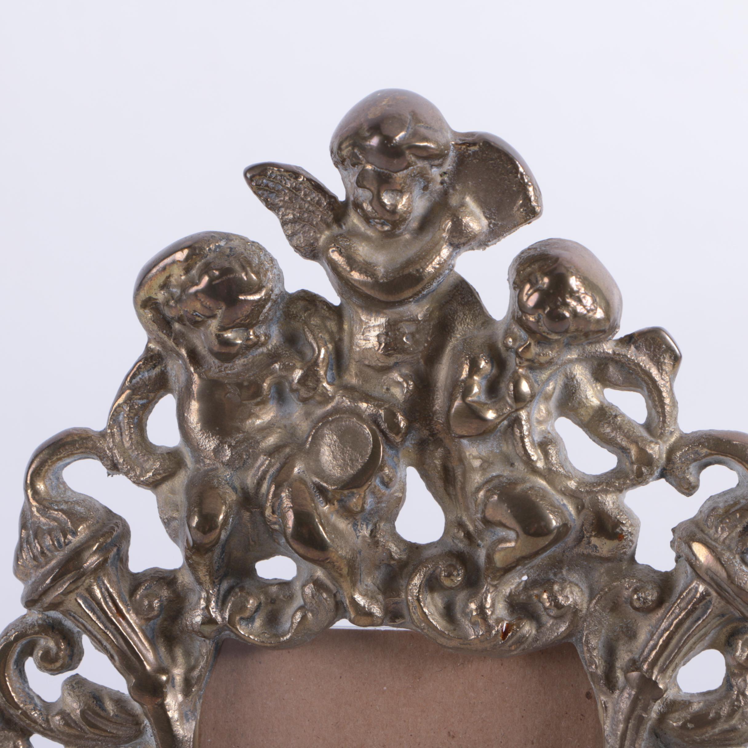 Antique Ornate Patinated Spelter Cherub Picture Frame