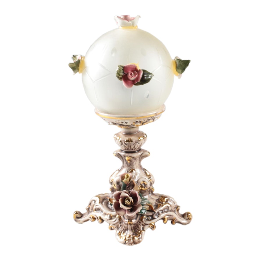 Vintage Capodimonte Ceramic Rose Table Lamp