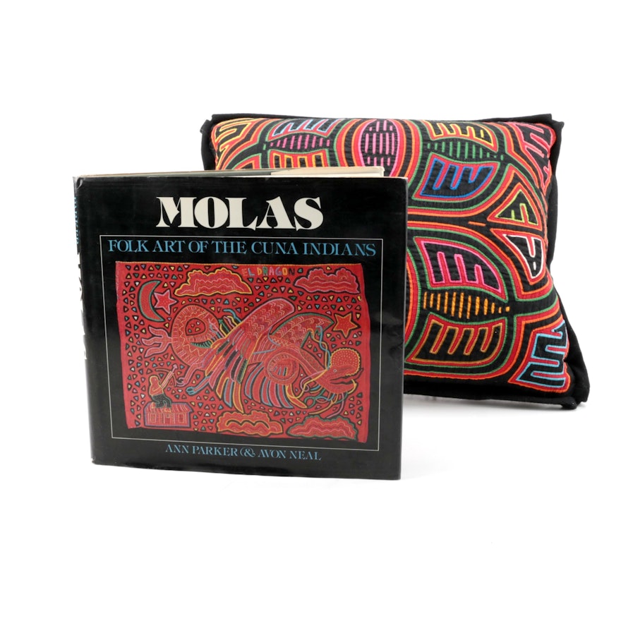 Mola Kuna Style Textile Pillow and "Molas" by Parker and Neal
