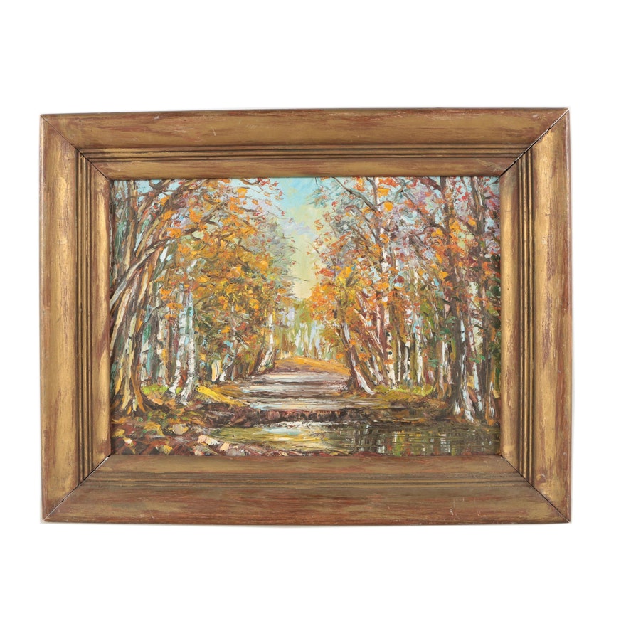 Armin Hirn Oil Painting "Birch Stream in Autumn"
