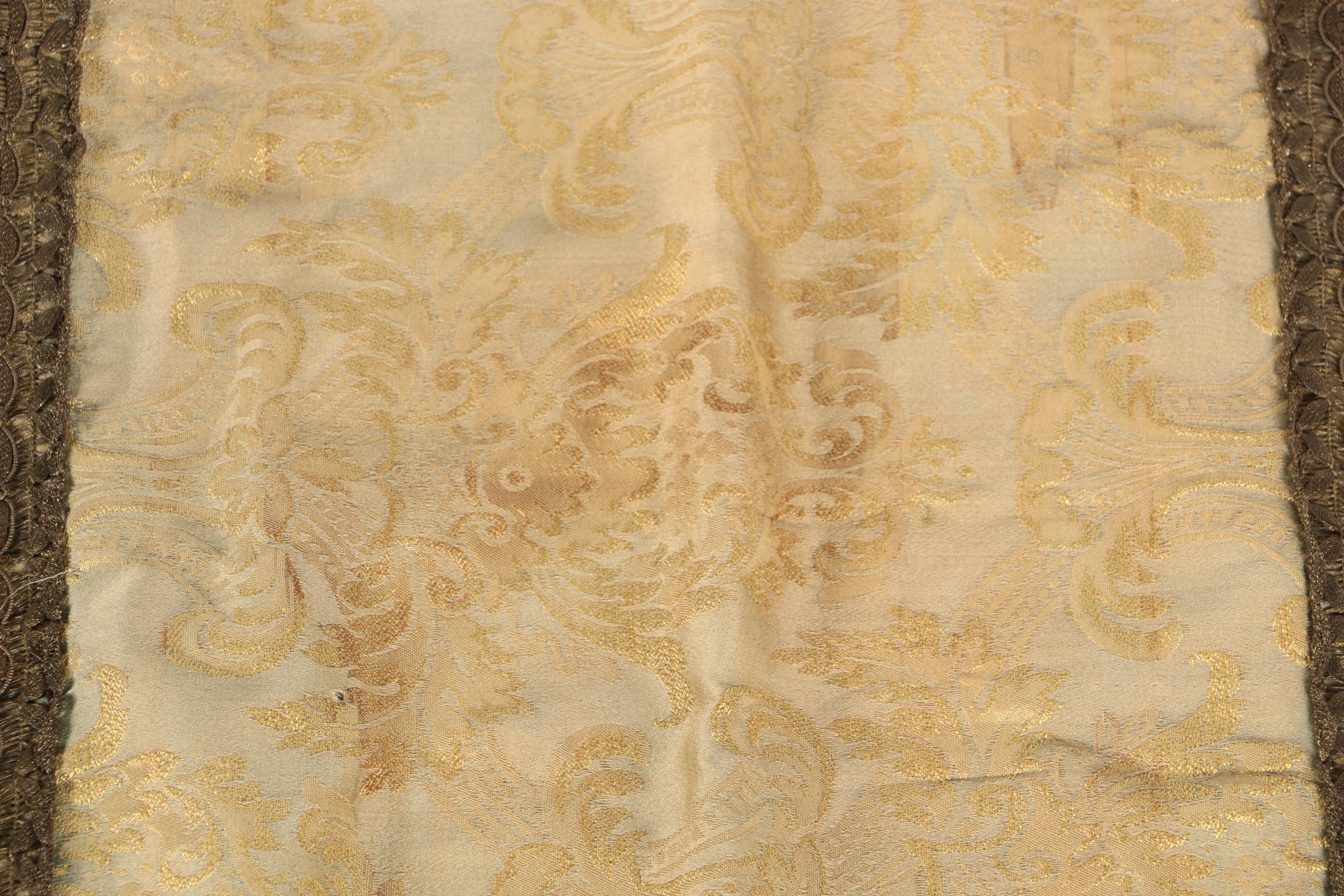 Metallic Damask Table Runner With Trim and Fringe