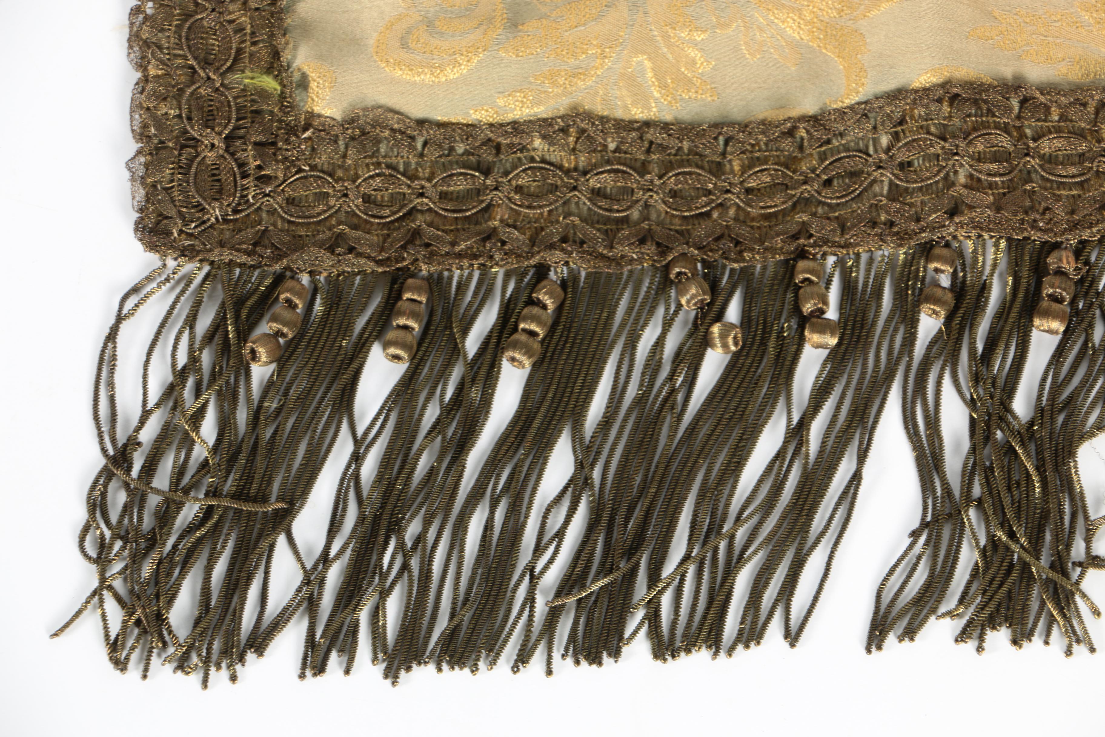 Metallic Damask Table Runner With Trim and Fringe