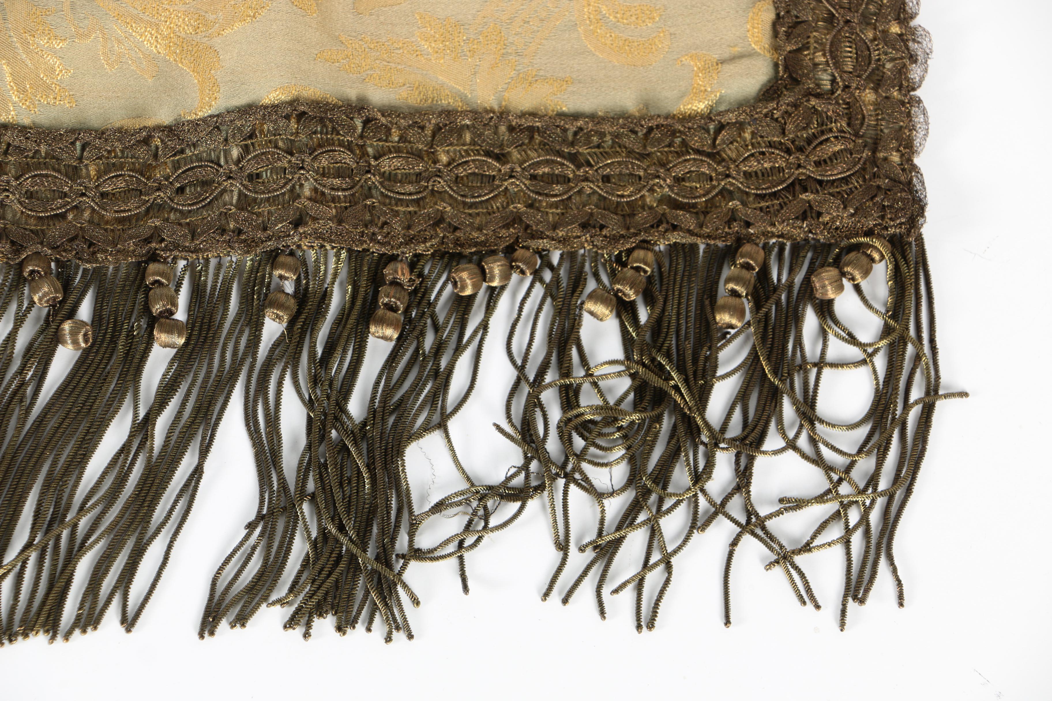 Metallic Damask Table Runner With Trim and Fringe