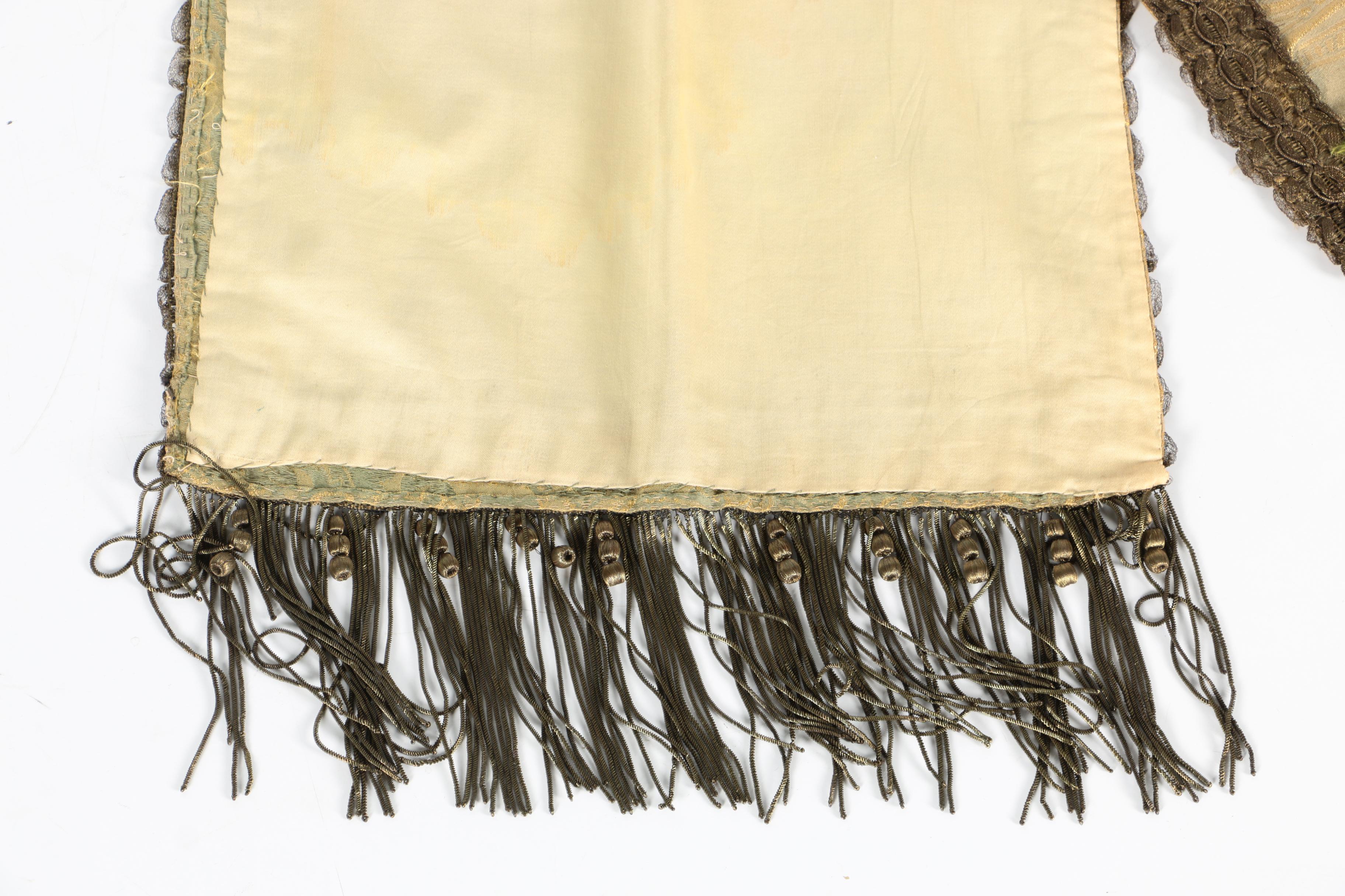 Metallic Damask Table Runner With Trim and Fringe