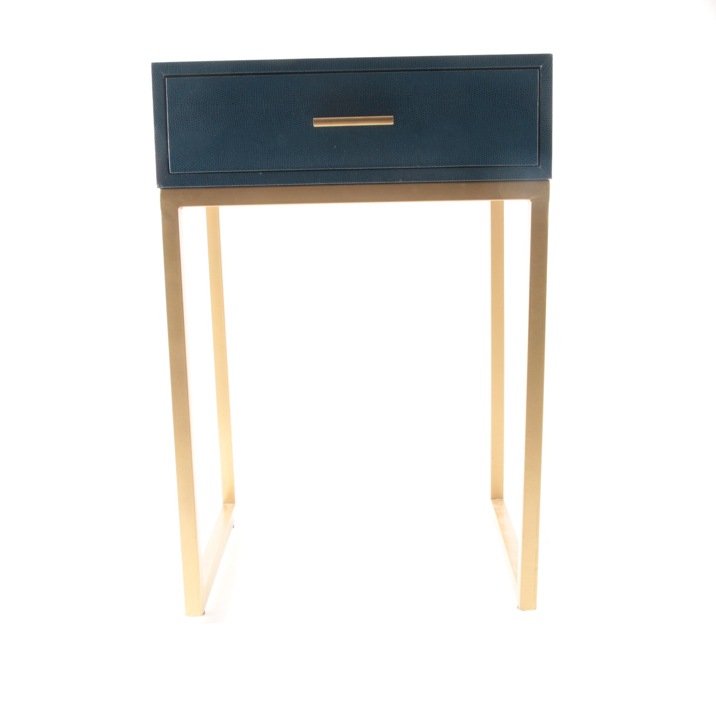 Blue Faux Lizard and Brass-Tone End Table