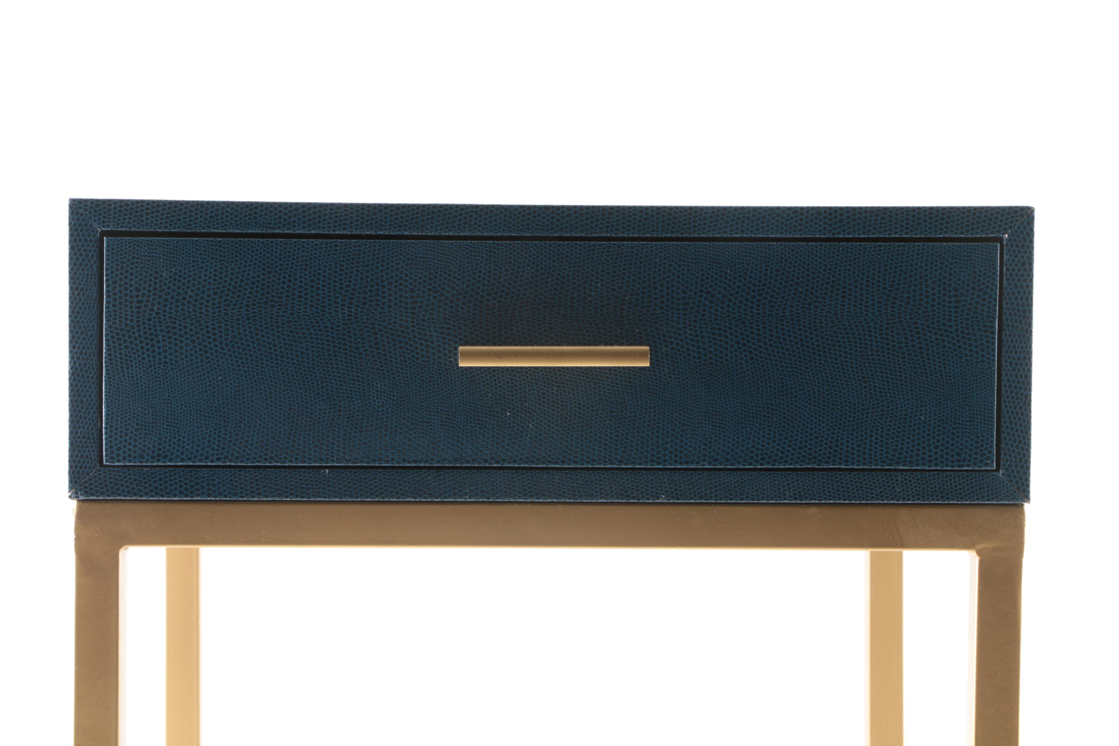 Blue Faux Lizard and Brass-Tone End Table